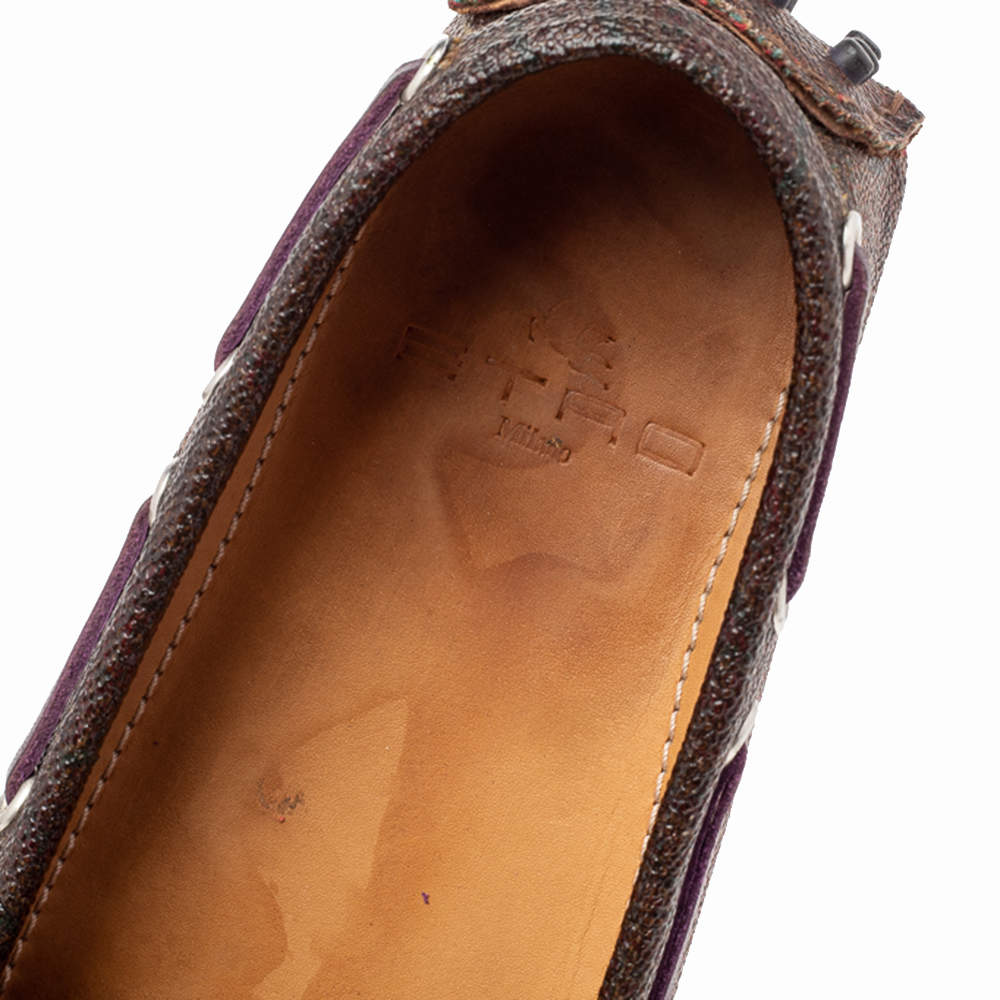 Pre Owned Etro Brown Paisley Print Coated Canvas Bow Slip On Loafers Size 38