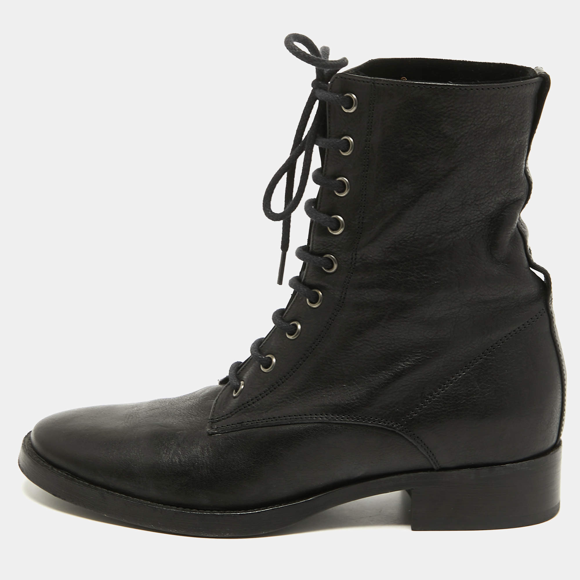 Pre Owned Etro Black Leather Embroidered Ankle Boots Size 38