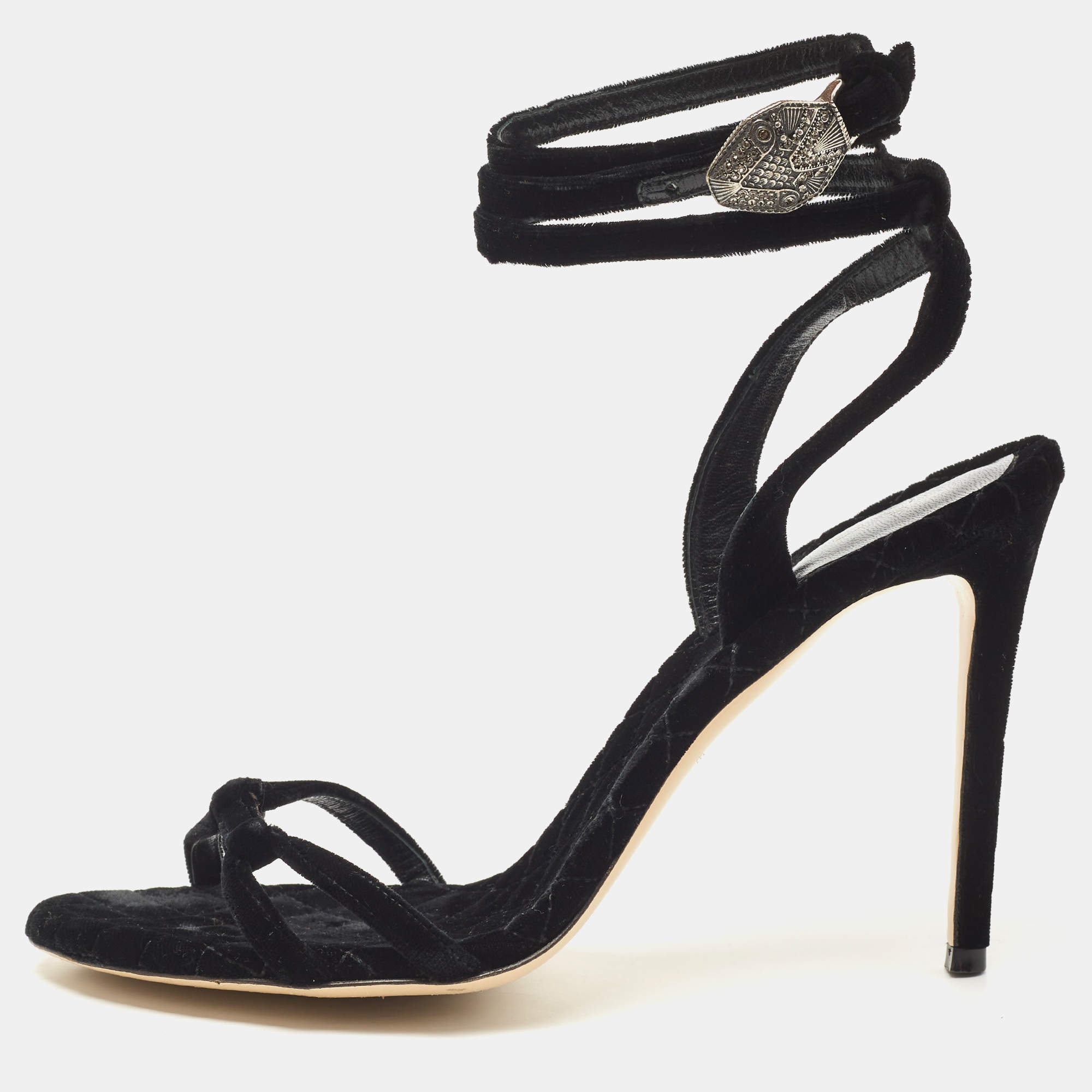 Etro Black Velvet Ankle Strap Sandals Size 41