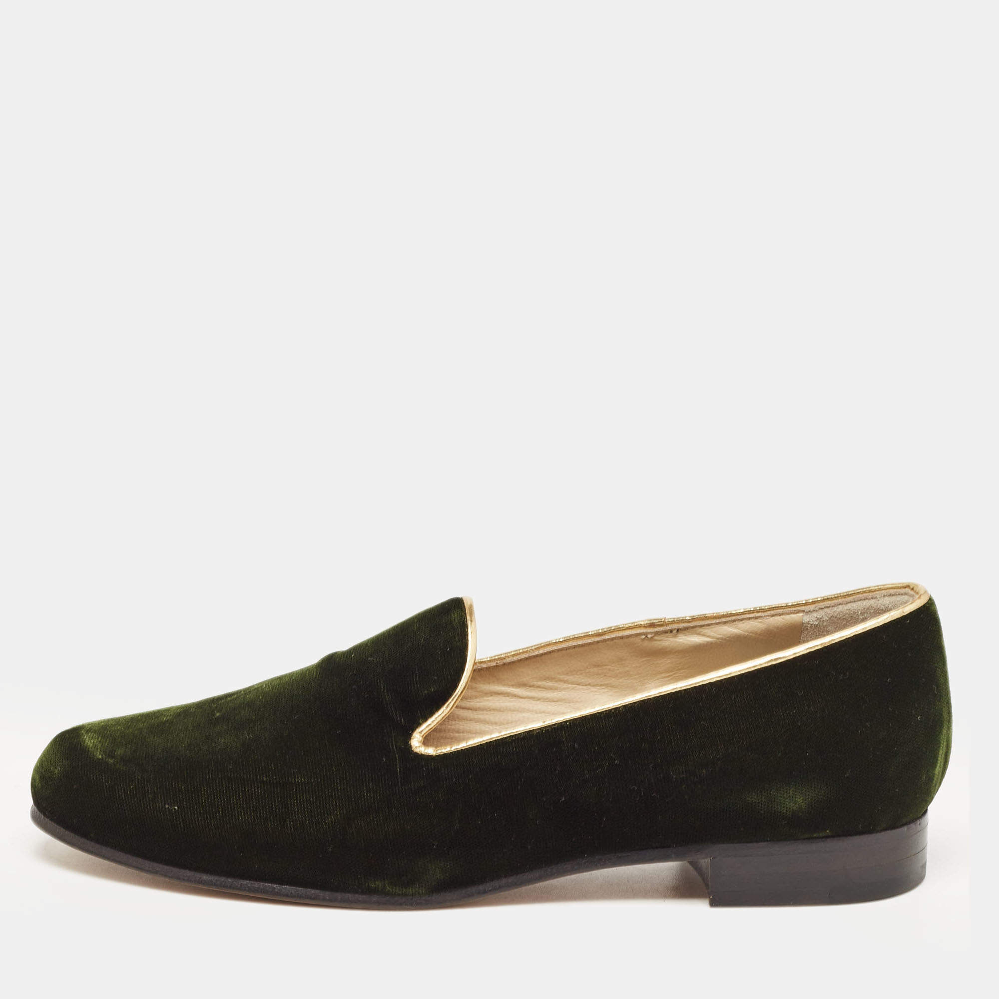 Pre Owned Etro Dark Green Velvet Slip On Loafers Size 36