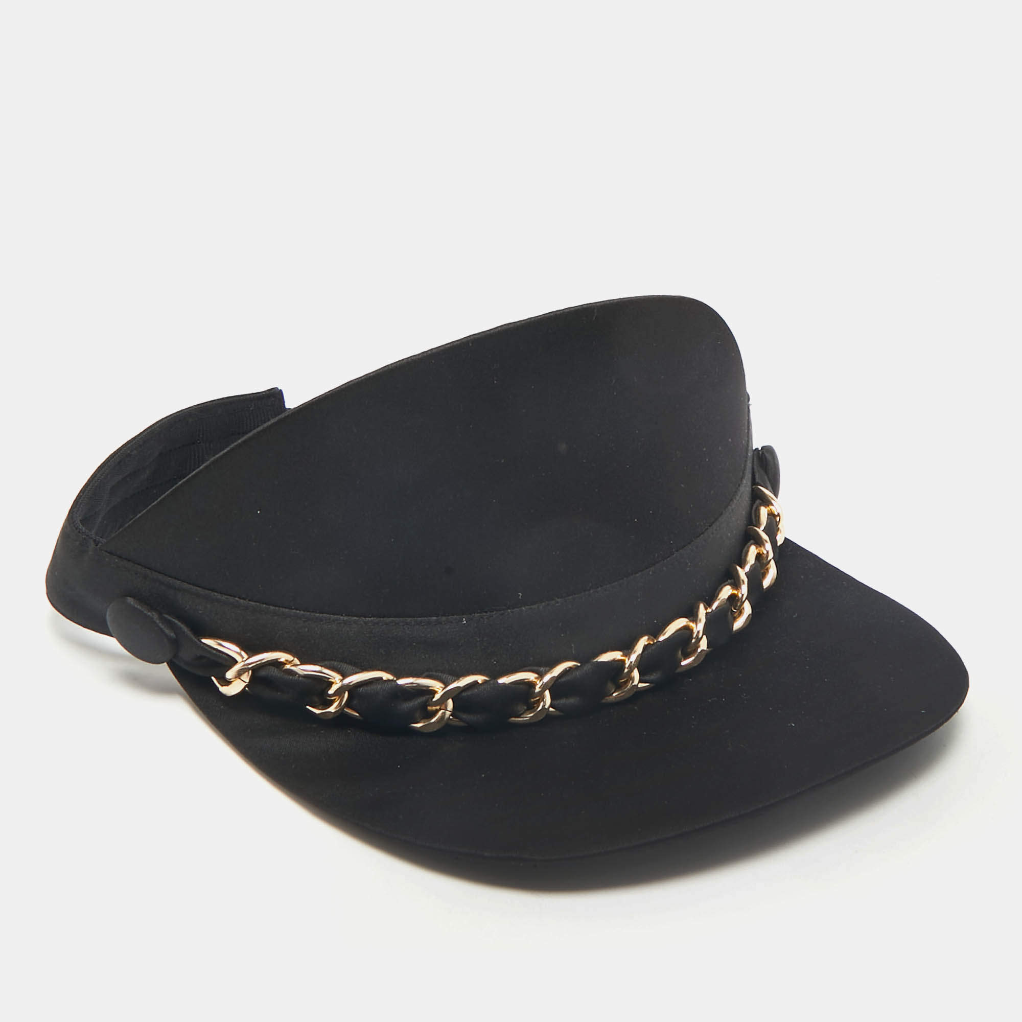 Eugenia Kim Black Chain Embellished Satin Visor