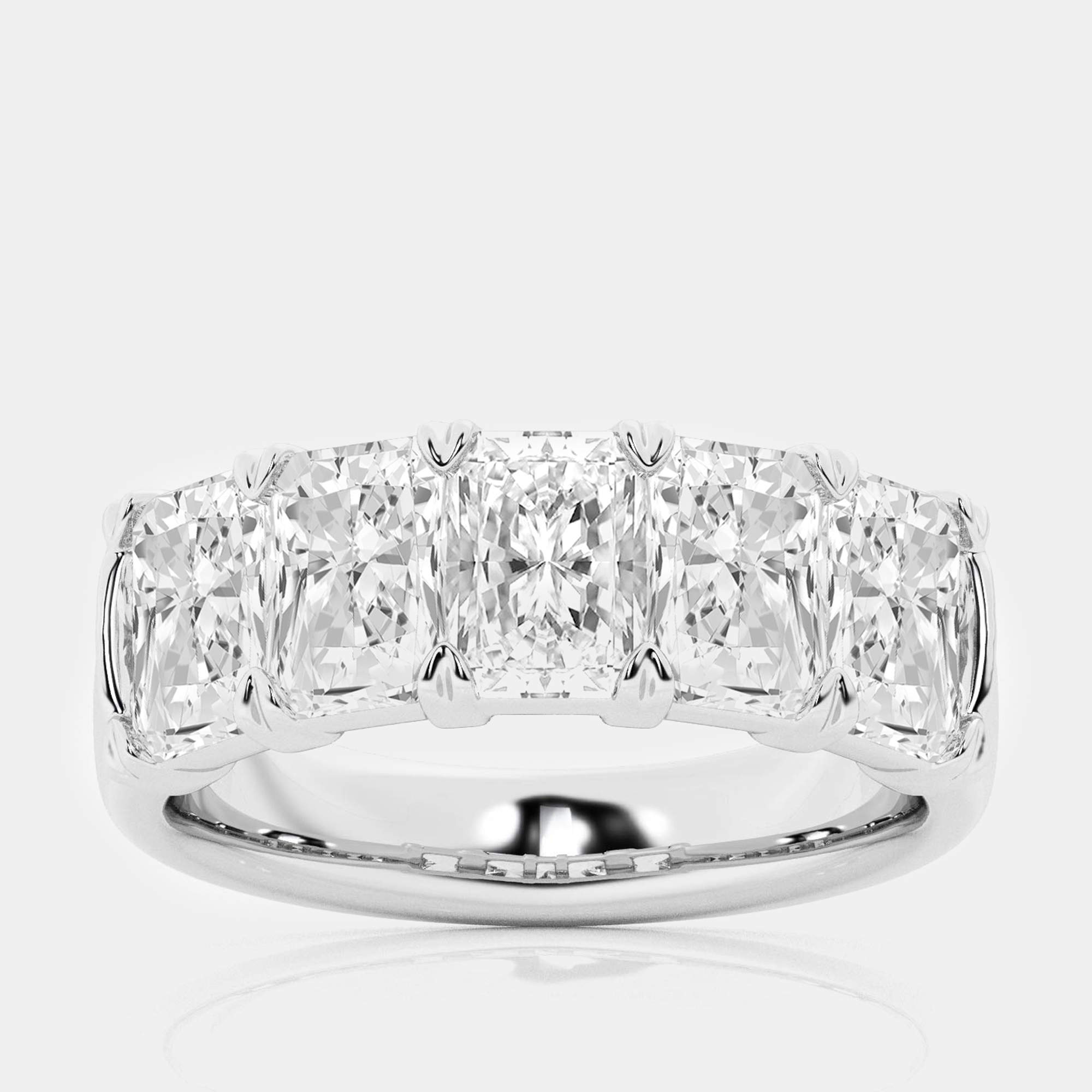 14K White Gold Radiant Lab Grown Diamond Five-Stone Anniversary Band US 7 (5 ctw)