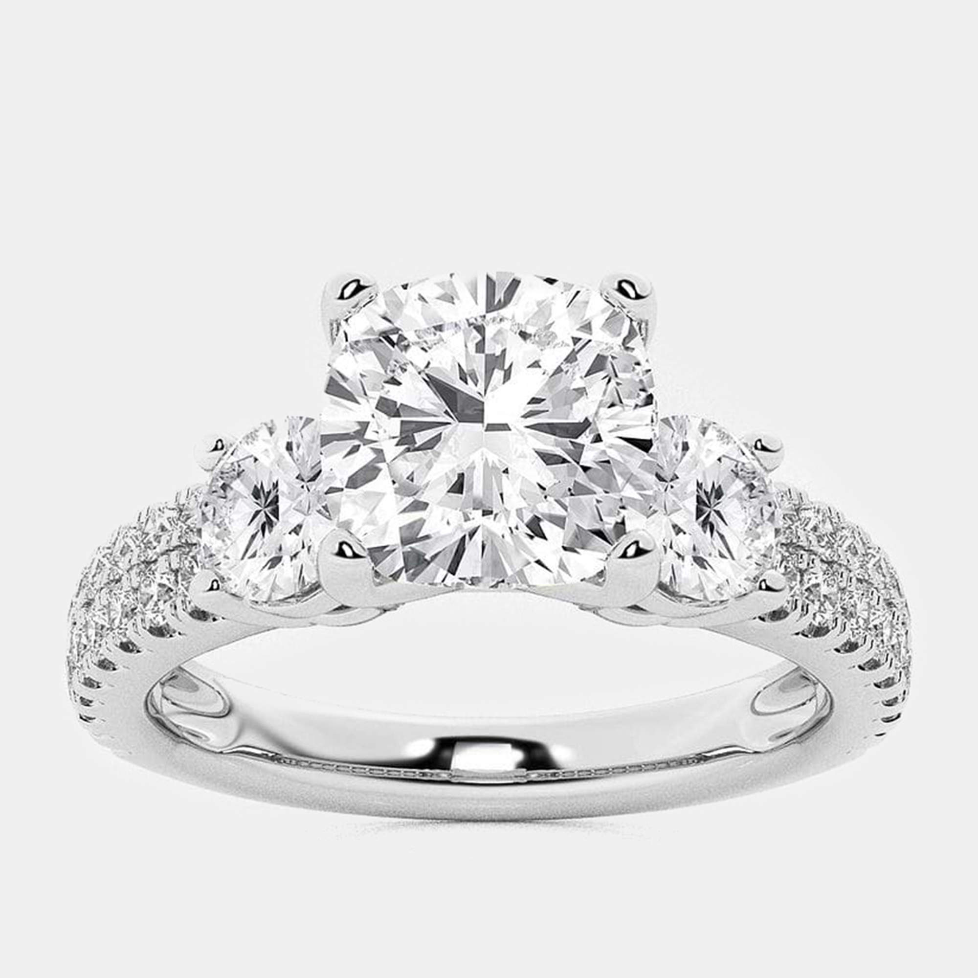14K White Gold Cushion & Round Lab Grown Diamond Engagement Ring with Double Row Side Accents US 7 (1 1/2 ctw) 