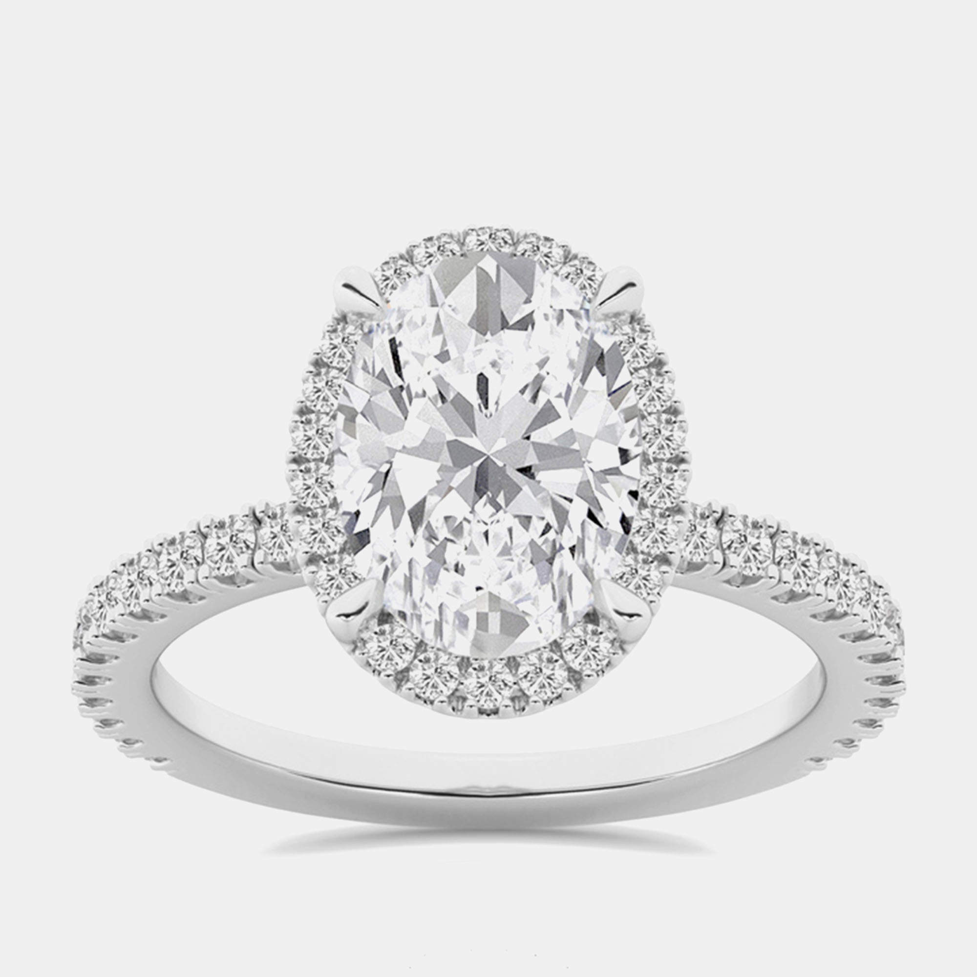14K White Gold Oval Lab Grown Diamond Halo Bridal Ring 2ct Center Stone US 7 (2 1/2 ctw) 