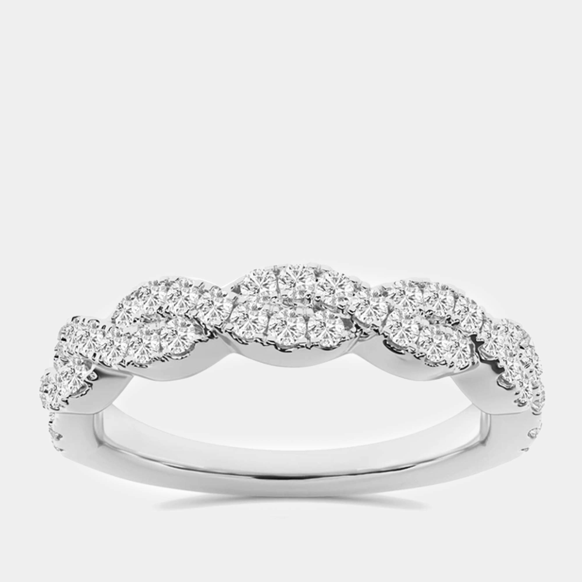 14K White Gold Round Lab Grown Diamond Twist Wedding Band US 7 (1/2 ctw) 