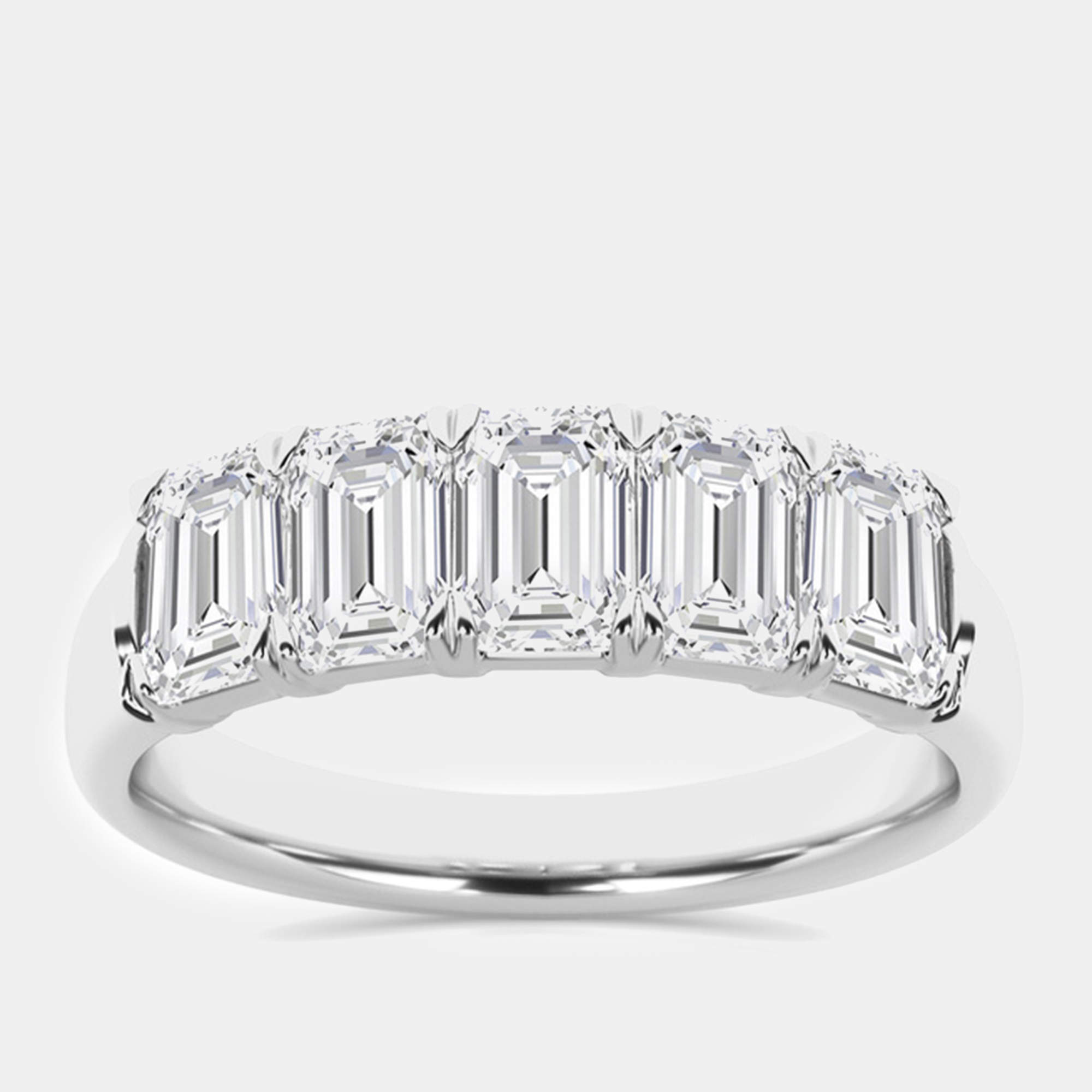 14K White Gold Emerald Lab Grown Diamond Five-Stone Anniversary Band US 7 (2 ctw) 