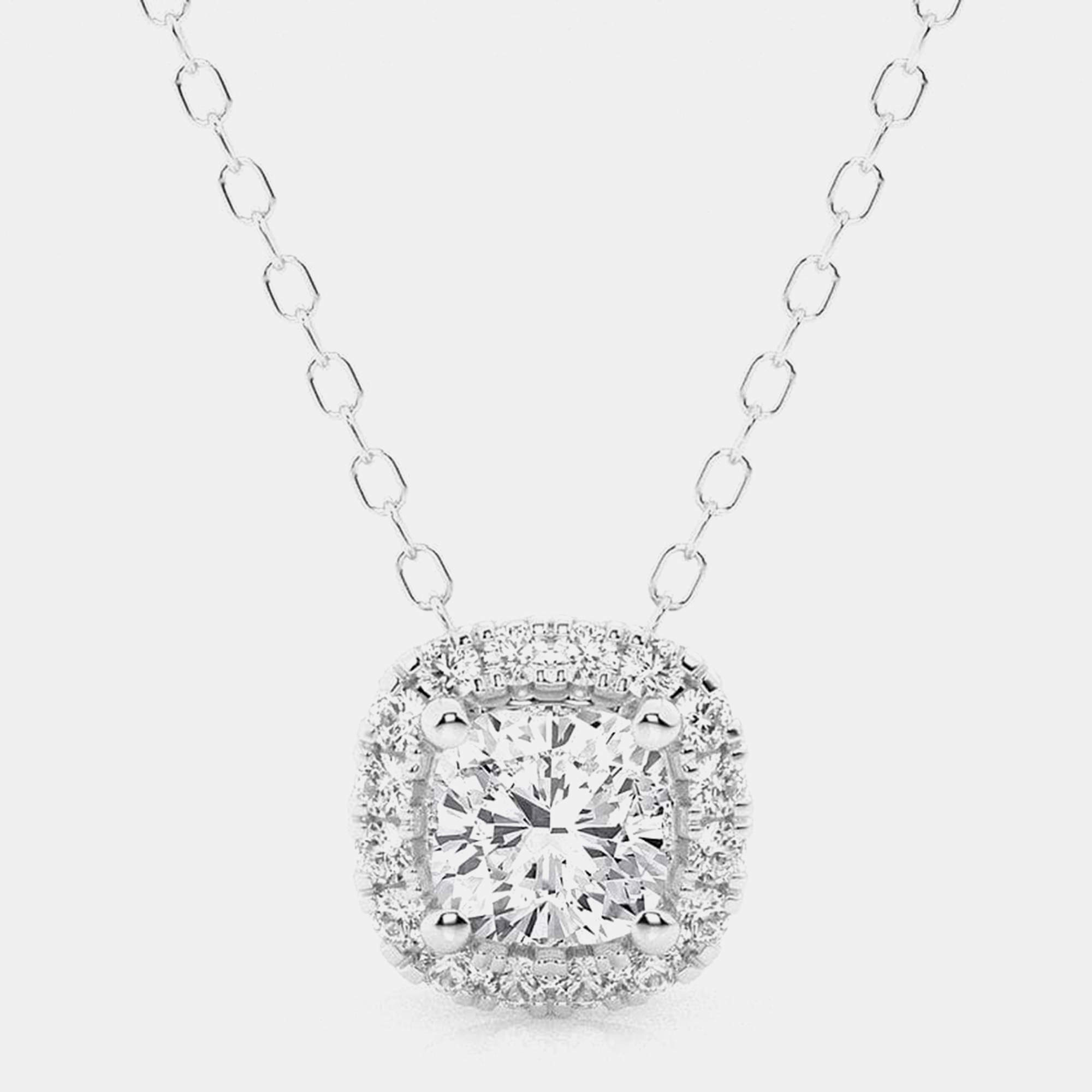 14K White Gold  Lab Grown Diamond Halo Pendant (0.29 cts)