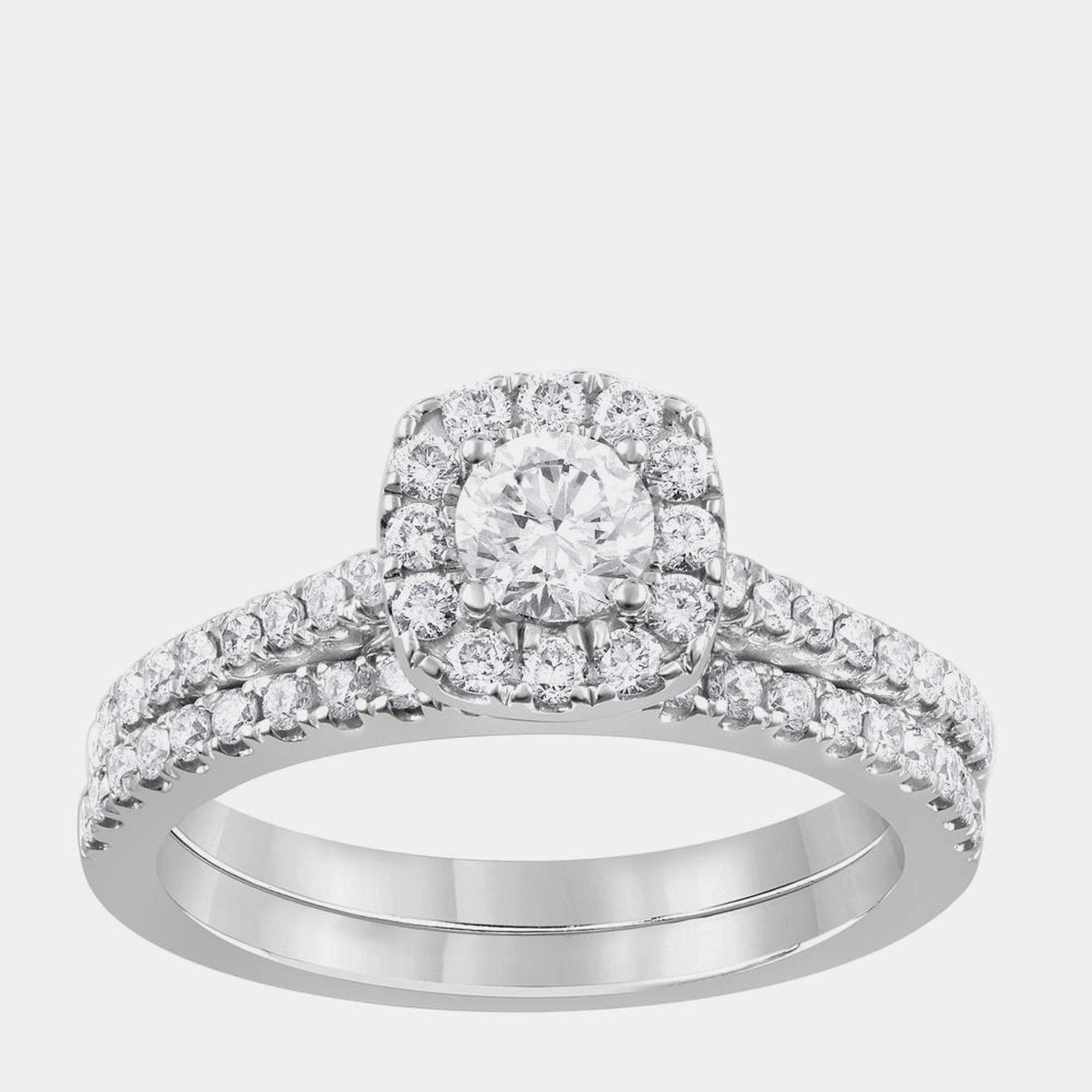 Pre Owned 1 ct 14k White Gold Lab Grown Diamond Bridal Set US 7