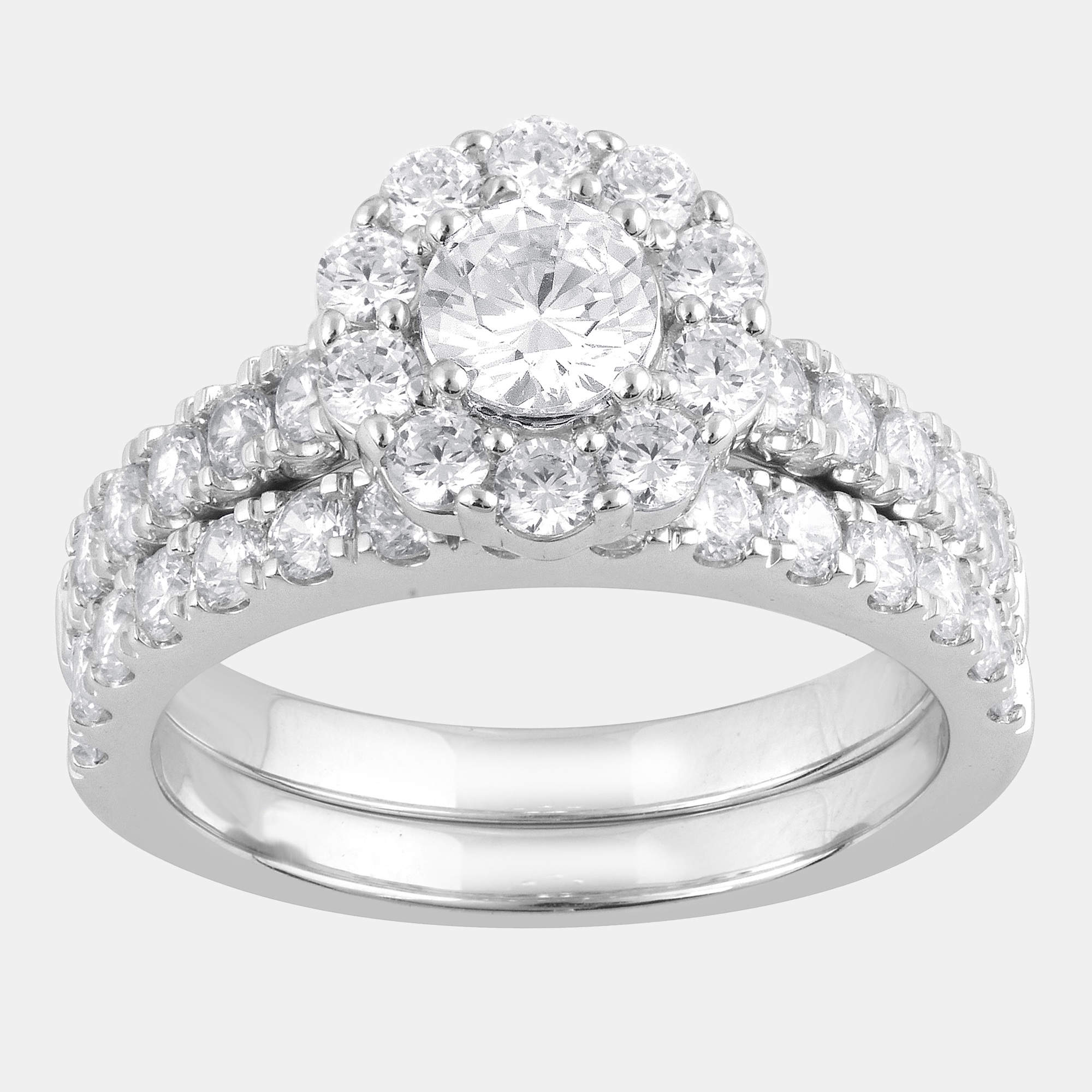 Pre Owned مجموعة خواتم زفاف من الألماس الصناعي عيار 14 من الذهب الأبيض (2 قيراط) مقاس أمريكي 7