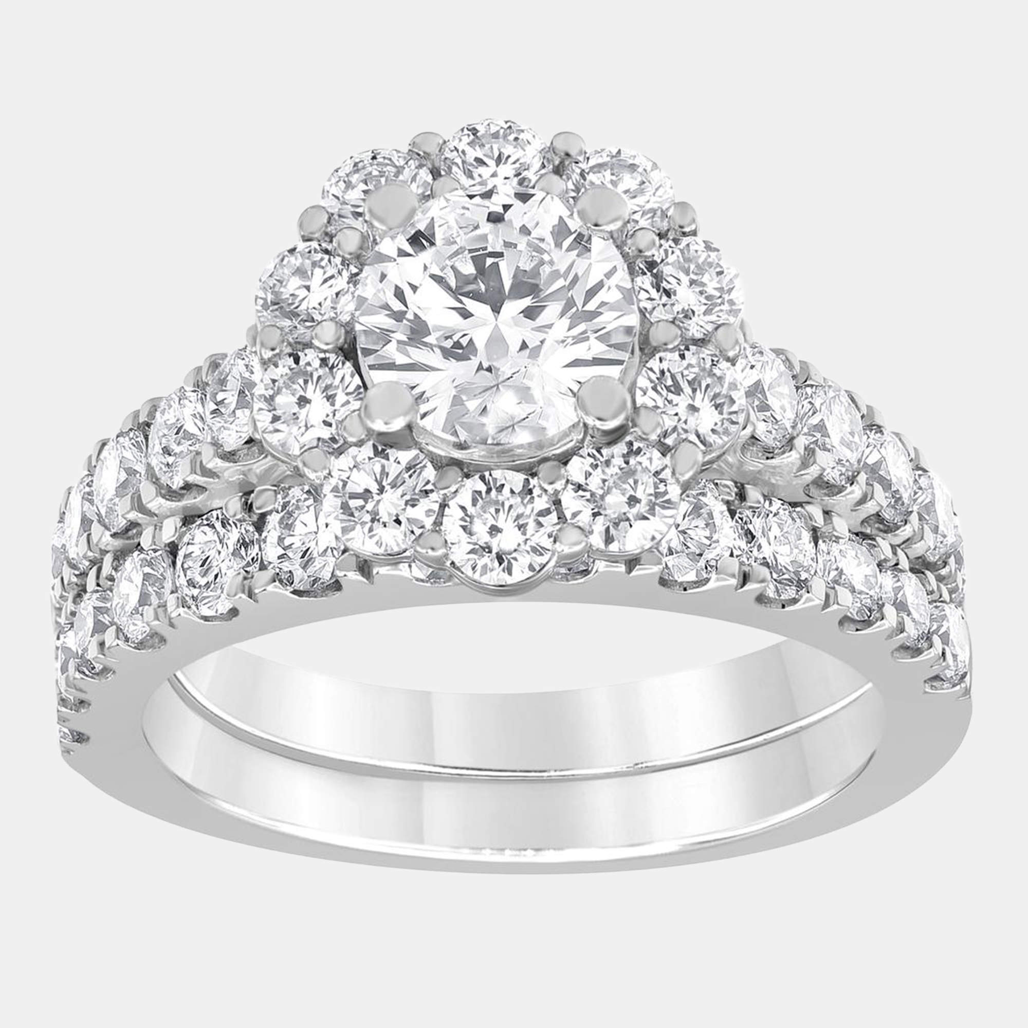 مملوكة مسبقًا طقم زفاف ألماسي صناعي من الذهب الأبيض عيار 14 (3 قيراط)