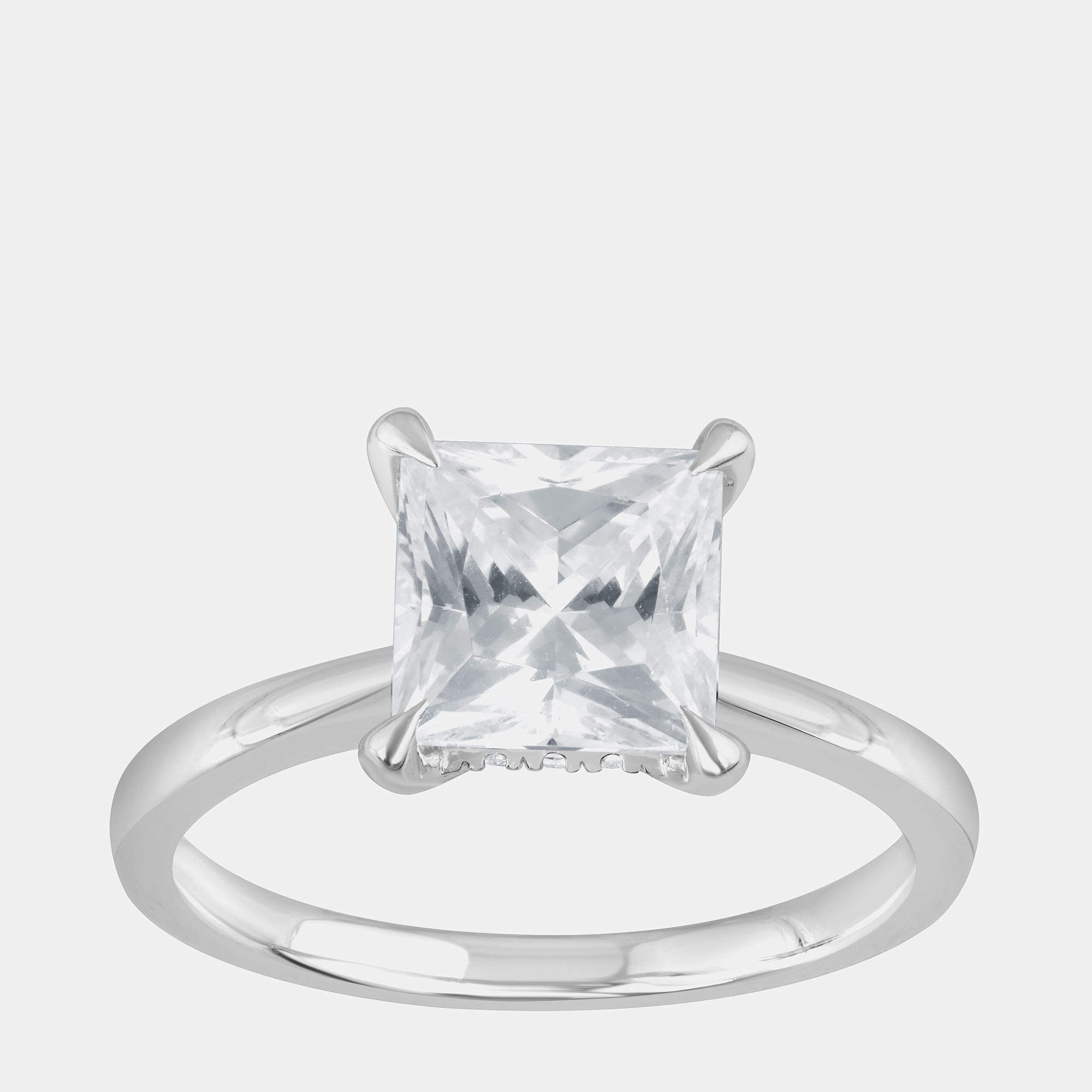 مملوكة مسبقًا خاتم سوليتير بألماس صناعي مخفي مع ظل من الذهب الأبيض عيار 14 قيراط بوزن 2.45 قيراط