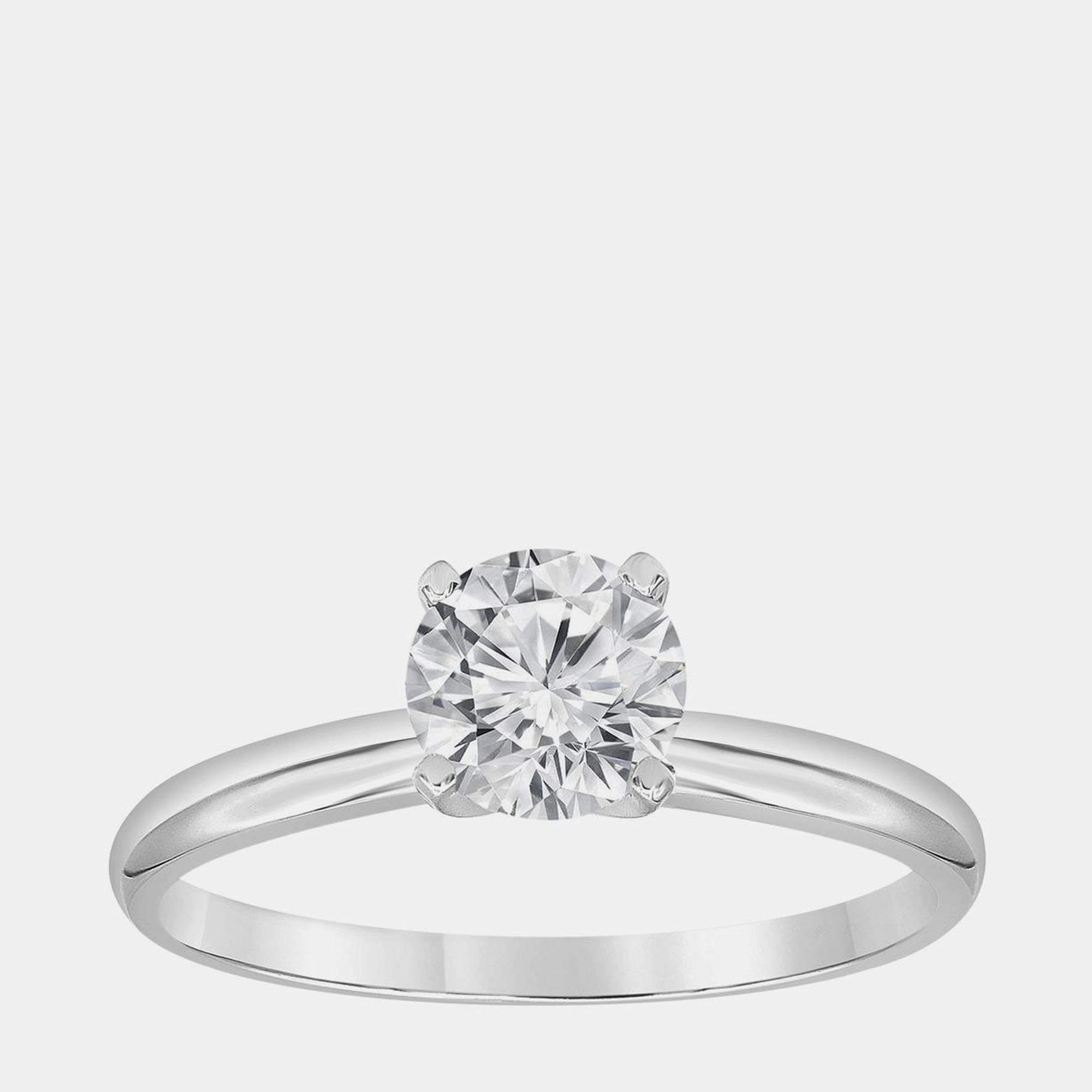 Pre Owned خاتم سوليتير ألماسي صناعي من الذهب الأبيض عيار 14 (1 قيراط)