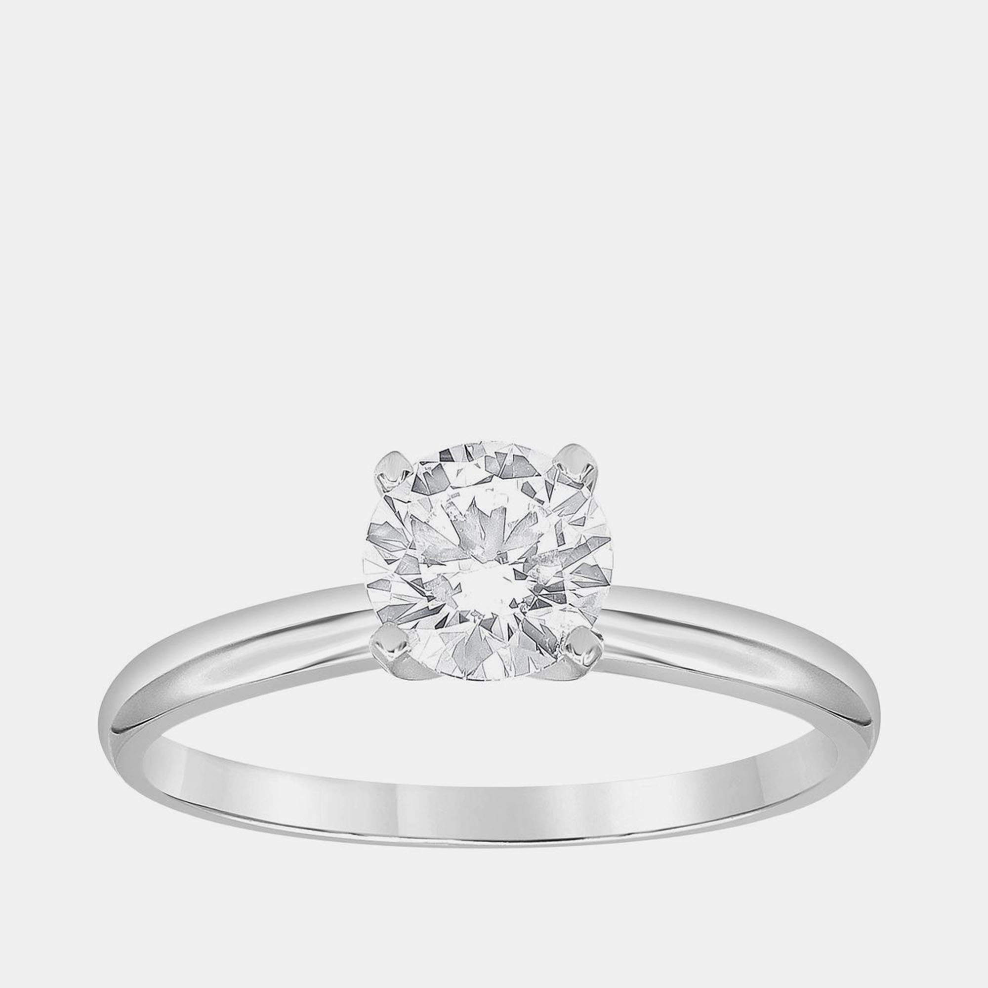 Pre Owned خاتم سوليتير من الألماس الصناعي بذهب أبيض عيار 14 (2.04 قيراط) مقاس أمريكي 7