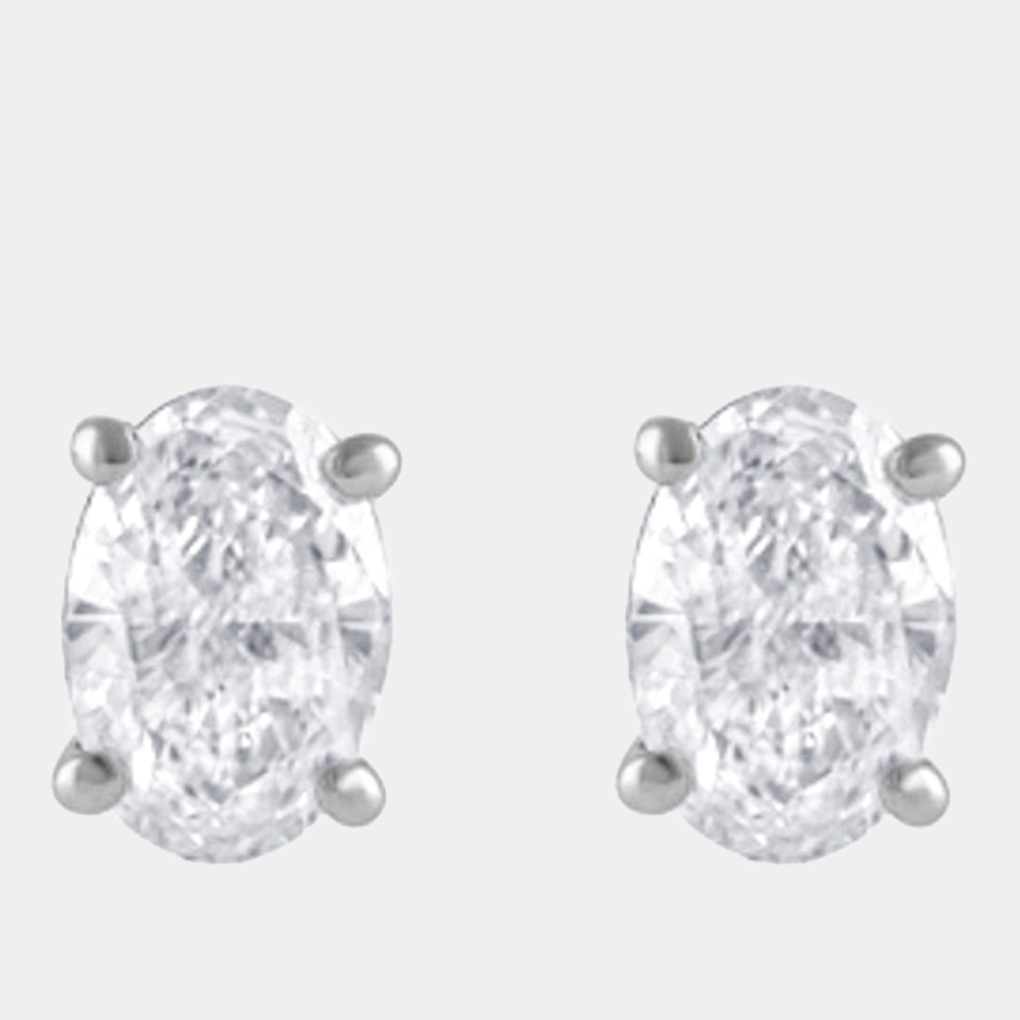 Pre Owned 0.83ct 14k White Gold Lab Grown Diamond Basic Stud Earring