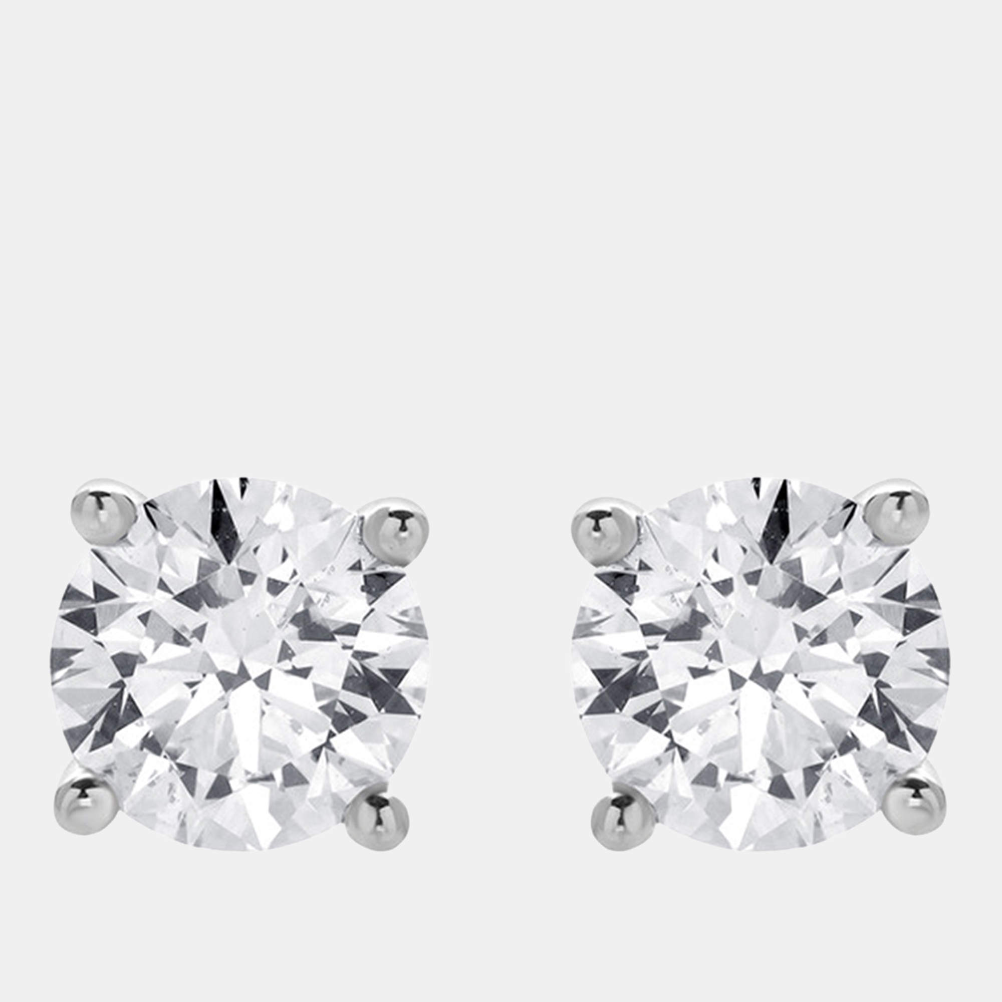 مملوكة مسبقًا أقراط ذهب أبيض عيار 14 قيراط ألماس مصنع مخبرياً بسيطة (1.5 قيراط)