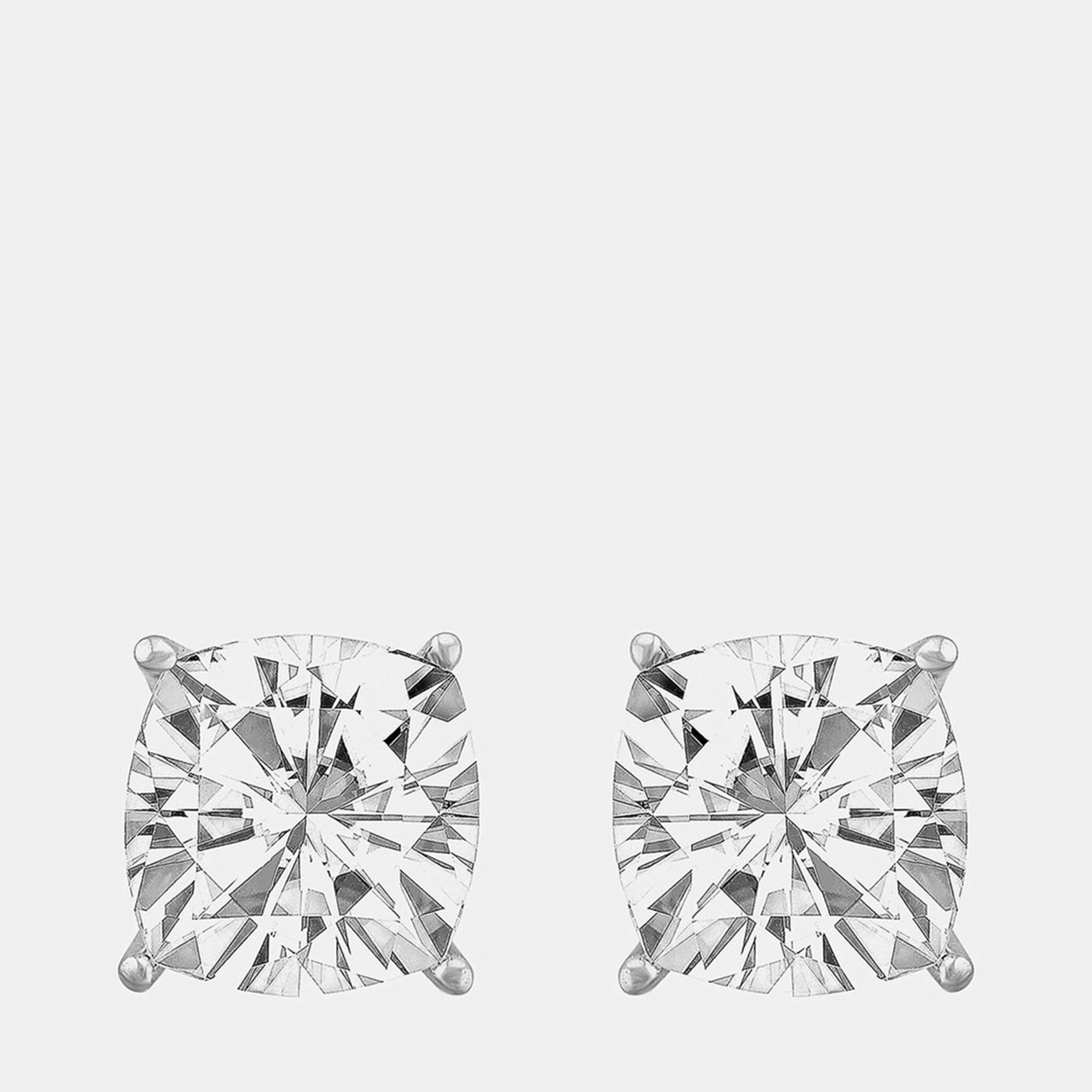 Pre Owned أقراط ذهب أبيض عيار 14 قيراط ألماس مصنع مخبرياً بسيطة (1.95 قيراط)