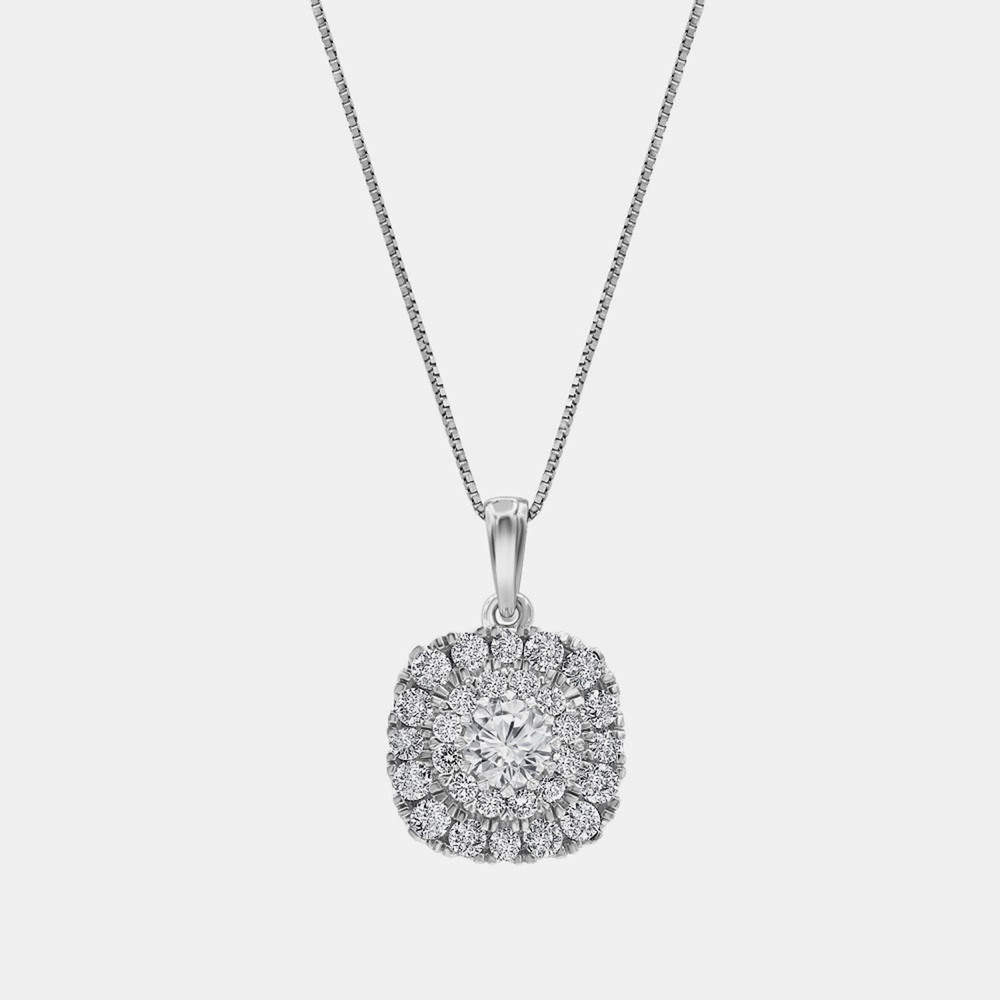 Pre Owned 1ct 14k White Gold Lab Grown Diamond Halo Pendant