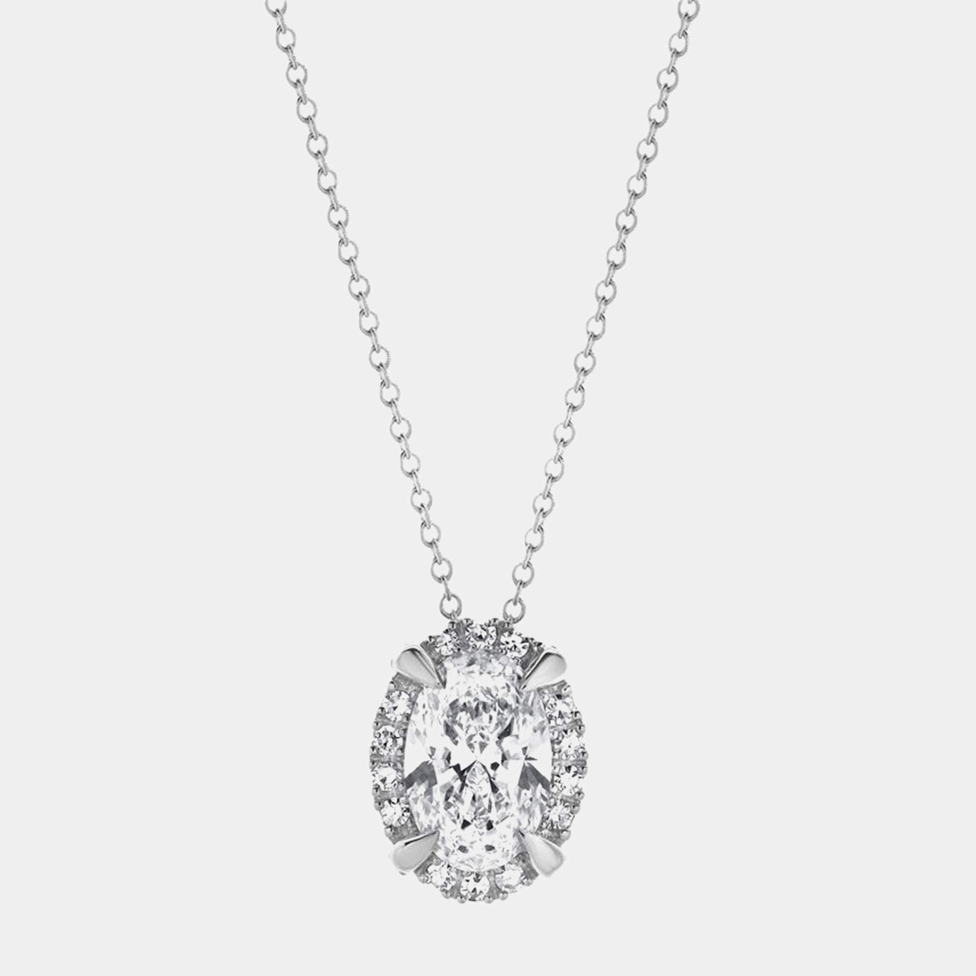 Pre Owned 2ct 14k White Gold Lab Grown Diamond Halo Pendant
