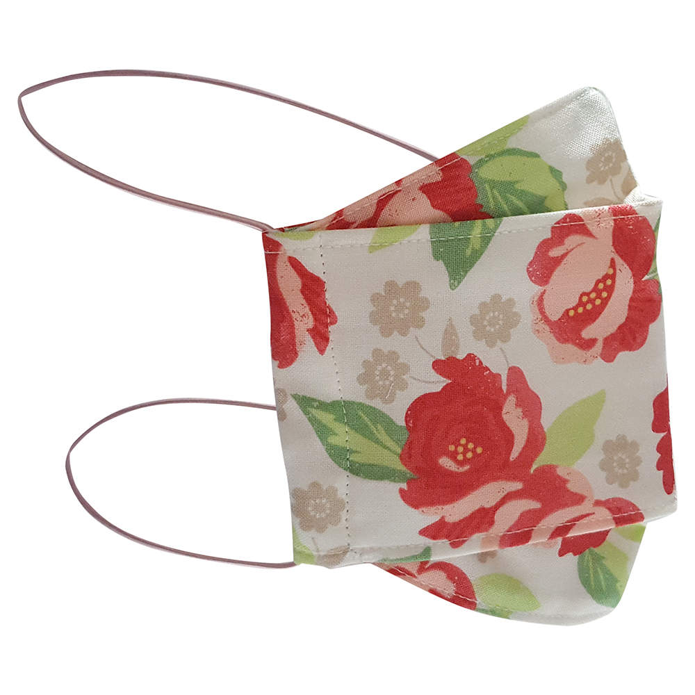 Non-Medical Handmade Beige Floral Printed Cotton Face Mask - Pack Of 2 (Available for UAE Customers Only)