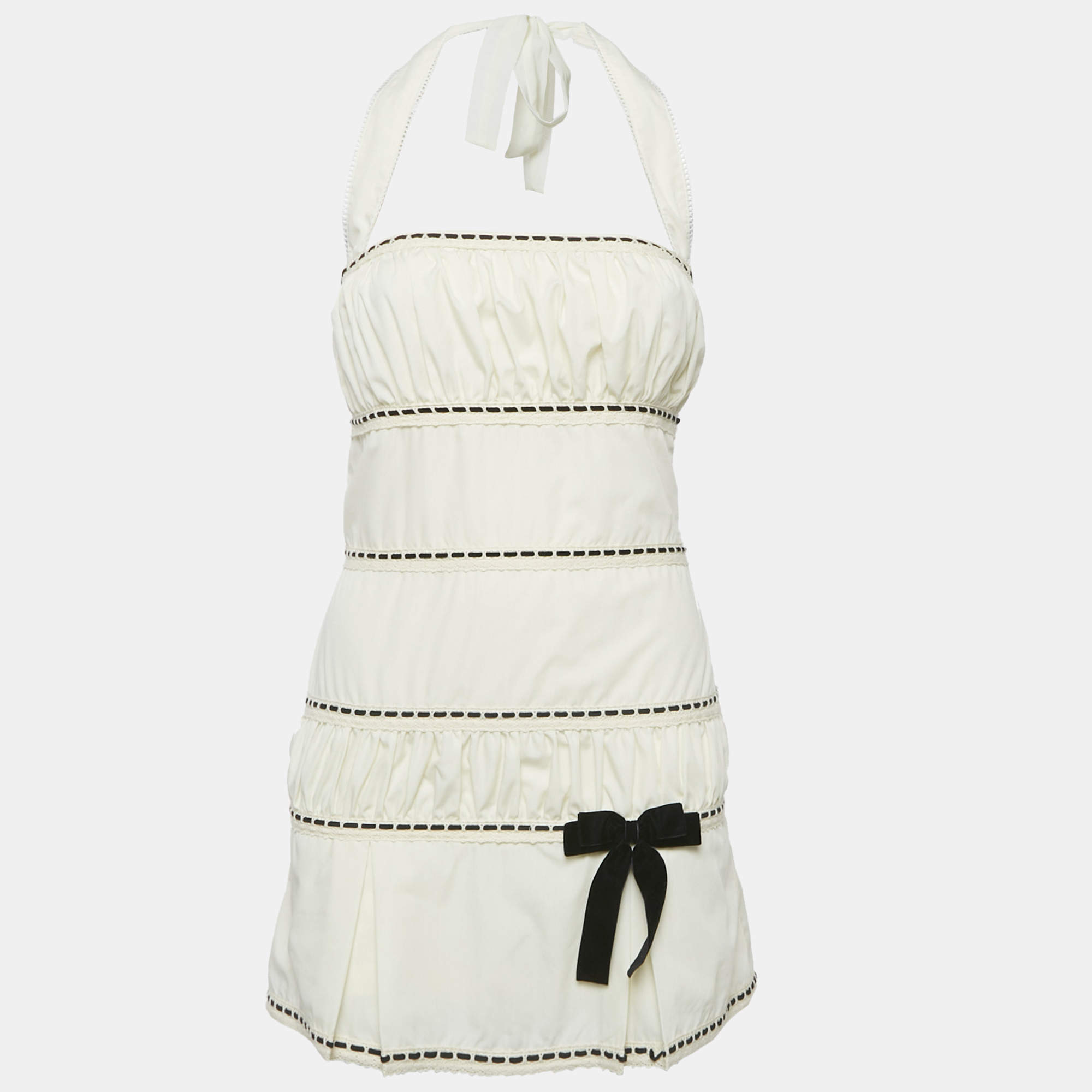 Pre Owned Fait Par Foutch Cream Cotton Halter Neck Mini Dress S