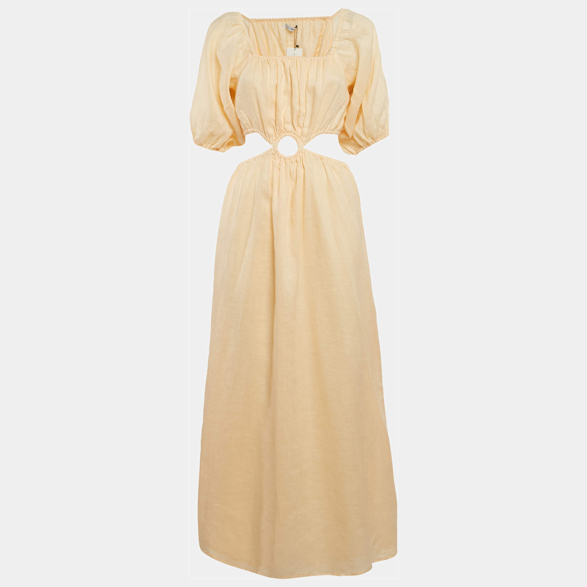 Pre Owned Faithfull The Brand Orange Linen Cut-Out Trianita Maxi Dress M