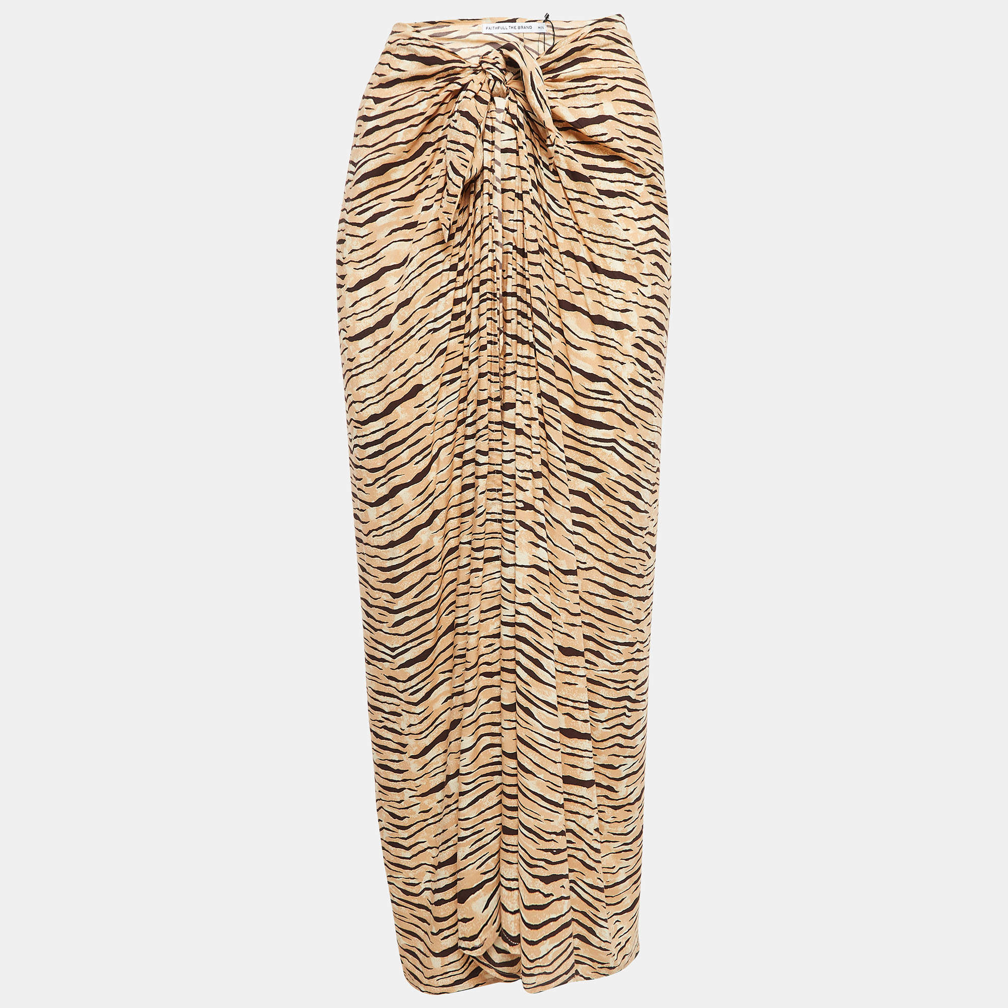 Faithfull The Brand Animal Print Rayon Wrap-Around Skirt M