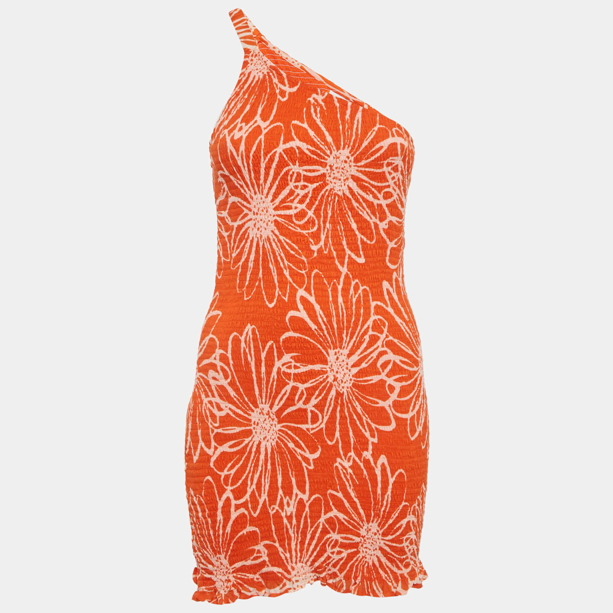 Pre Owned Faithfull The Brand Orange Floral Print Cotton Terre Mer Mini Dress M