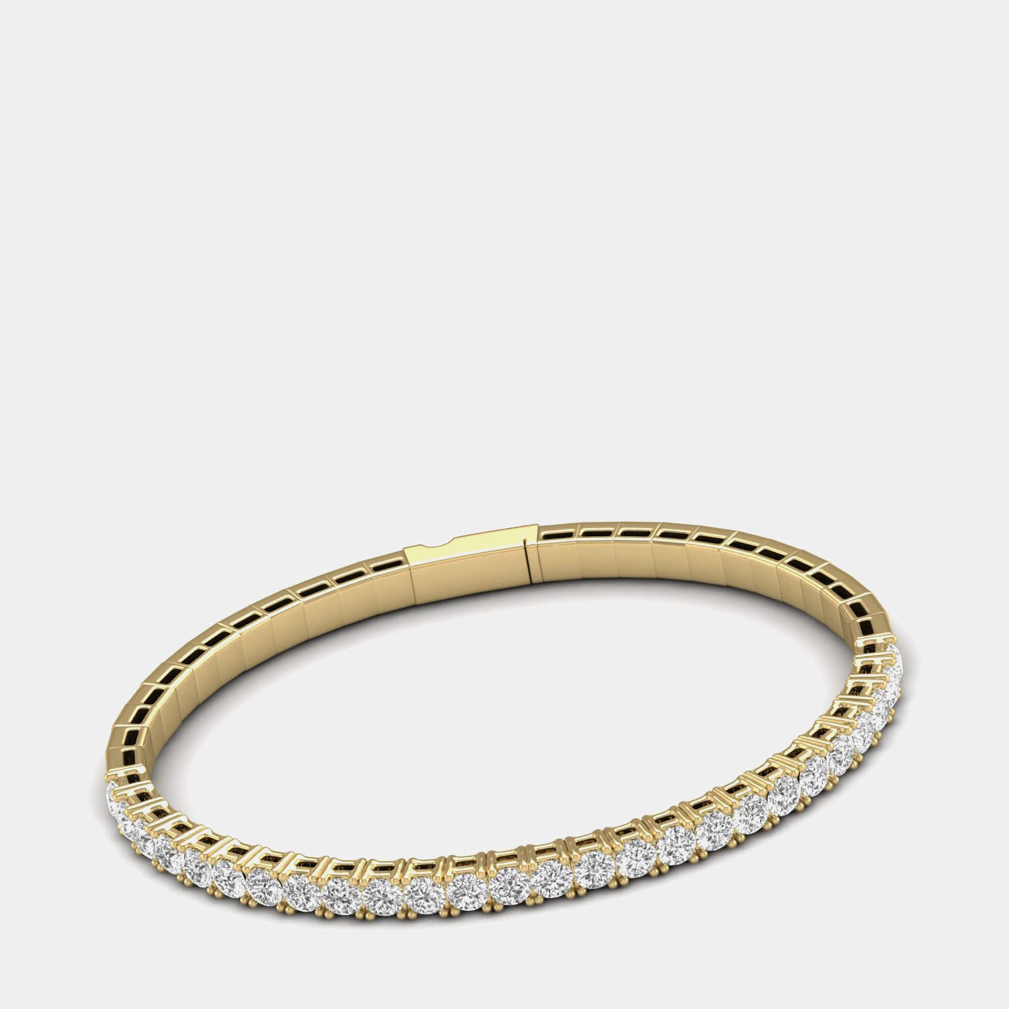 14K Yellow Gold Lab Grown Diamond Straight Line Flexible Bangle 18 inches (5.00 Ct)