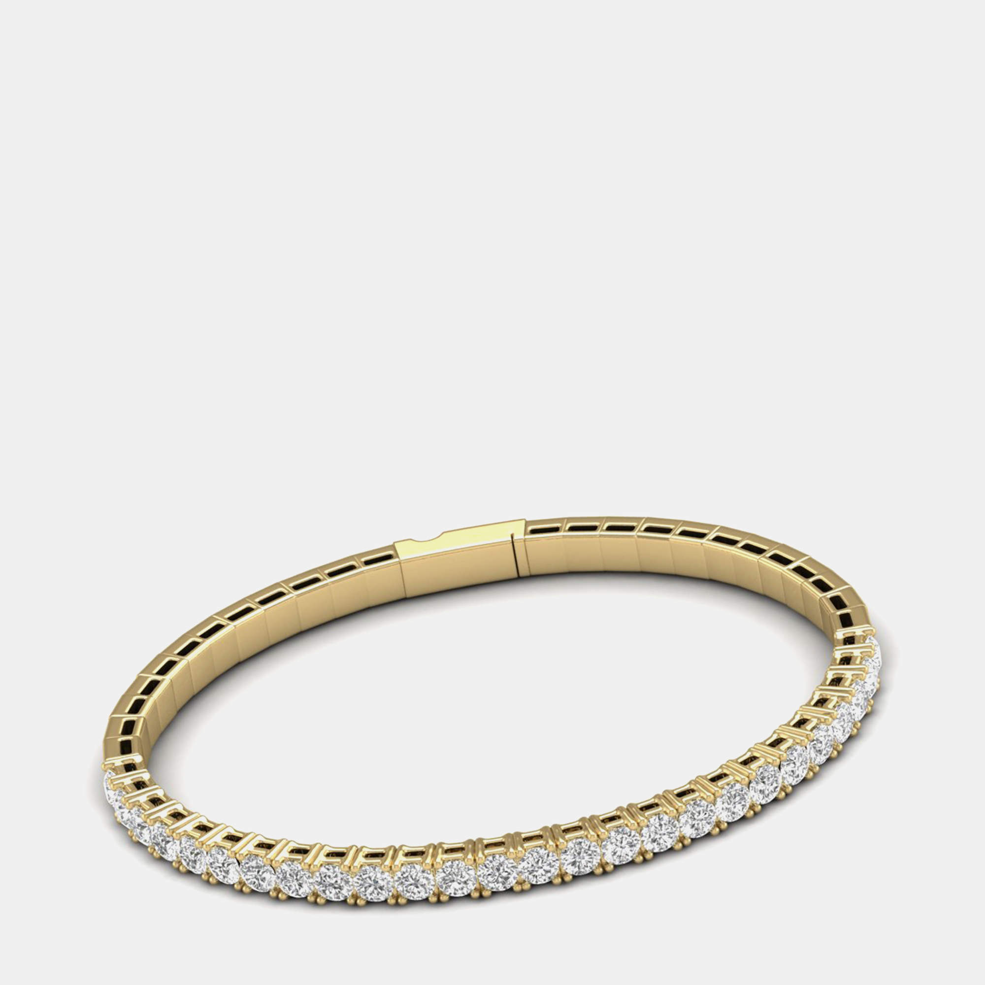 14K Yellow Gold Lab Grown Diamond Straight Line Flexible Bangle 18 inches (7.00 Ct)
