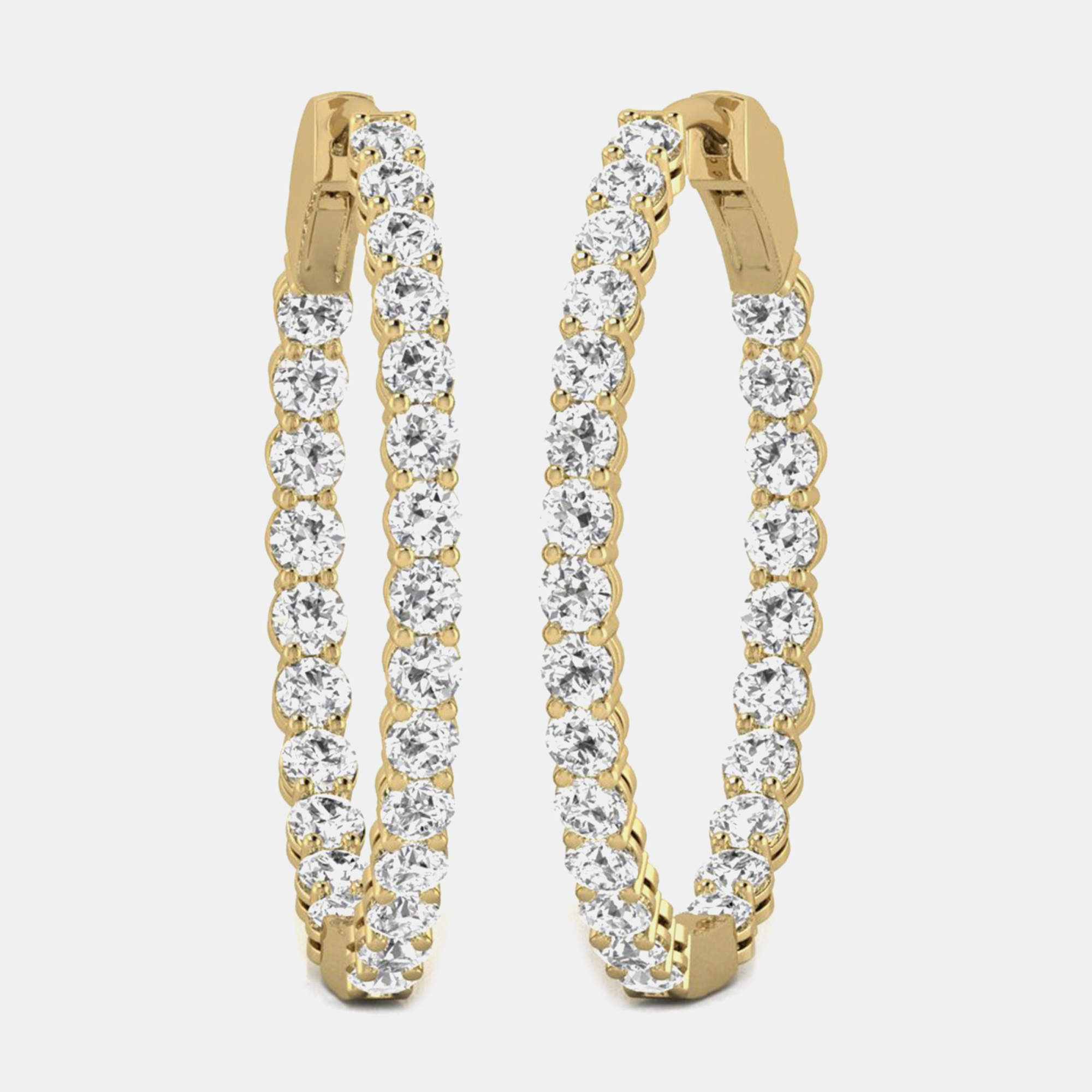 Pre Owned 14K Yellow Gold Lab Grown Diamond Inside Out Hoop Earrings (5.00 Ct)