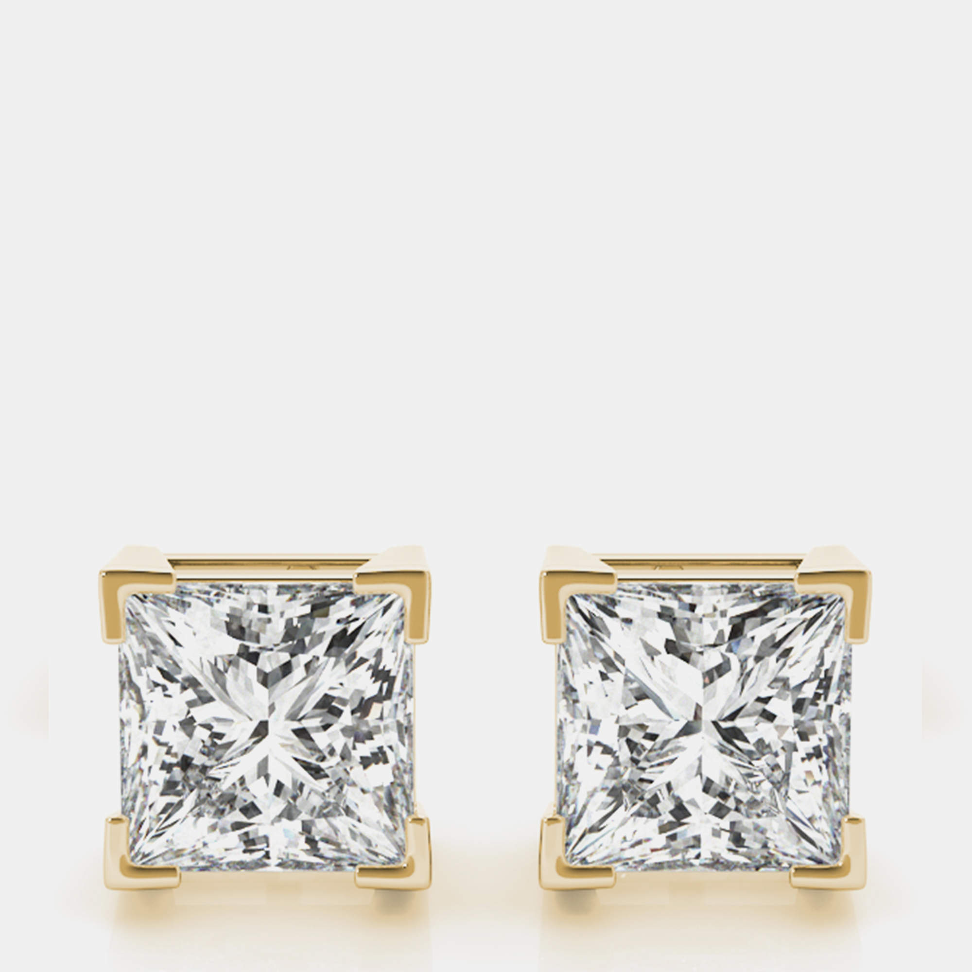 Pre Owned 14K Yellow Gold Princess Cut Lab Grown Diamond Earring Studs (3.00 Ct)