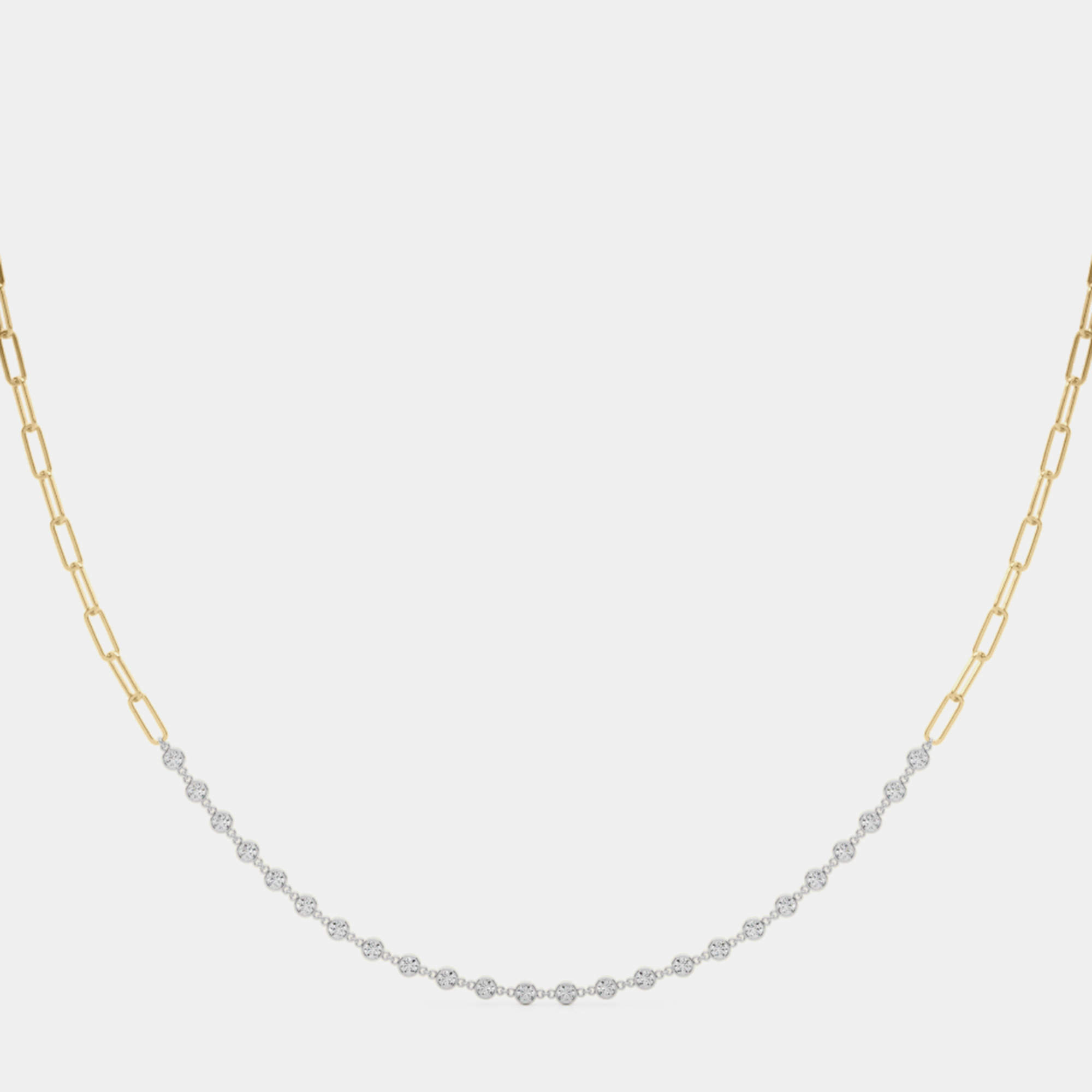 Pre Owned 14K Yellow and White Gold Lab Grown Diamond By the Yard Necklace with Paperclip Chain (2.00 Ct)