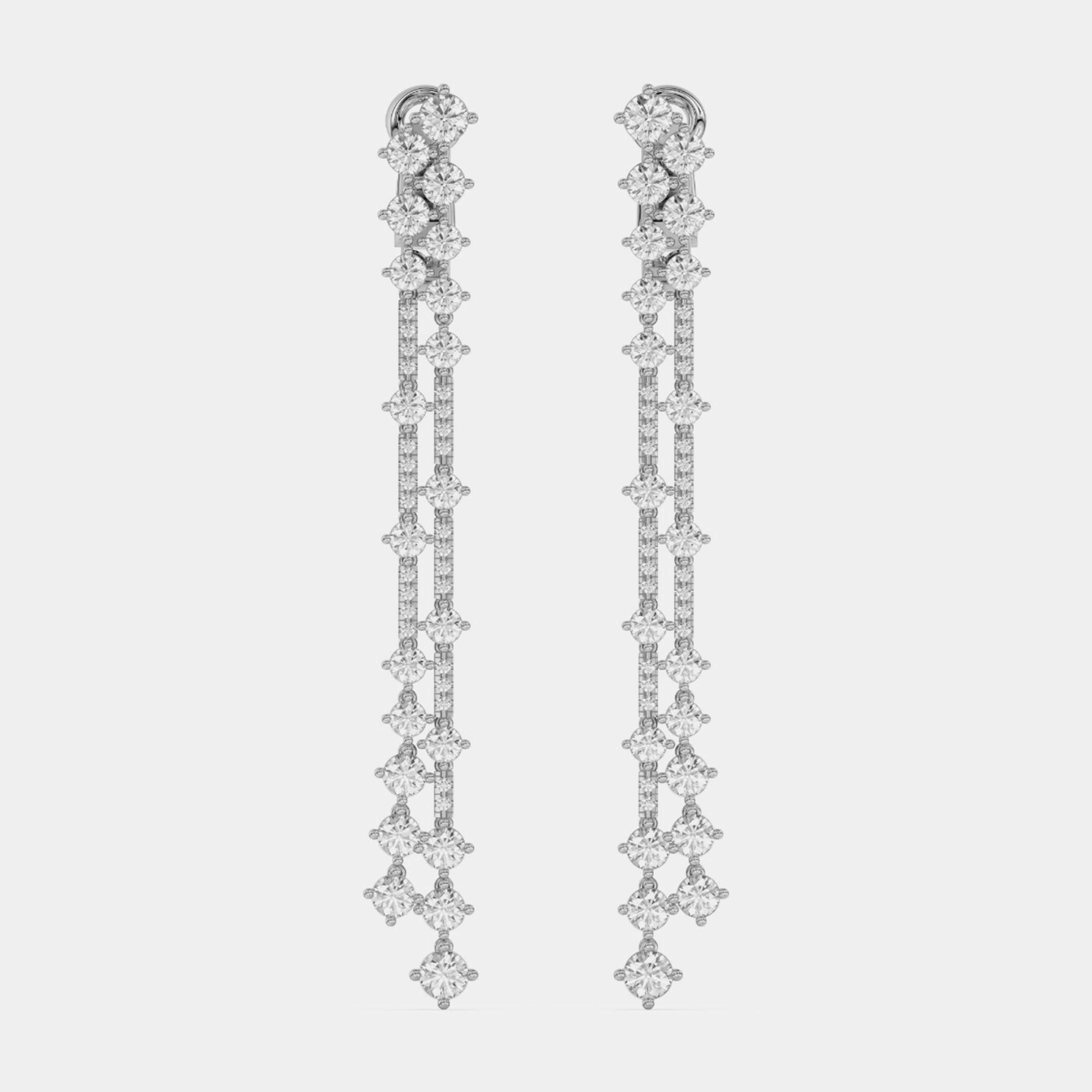 14k White Gold Double Row Dangle Lab Grown Diamond Earrings (6.25 Ct)