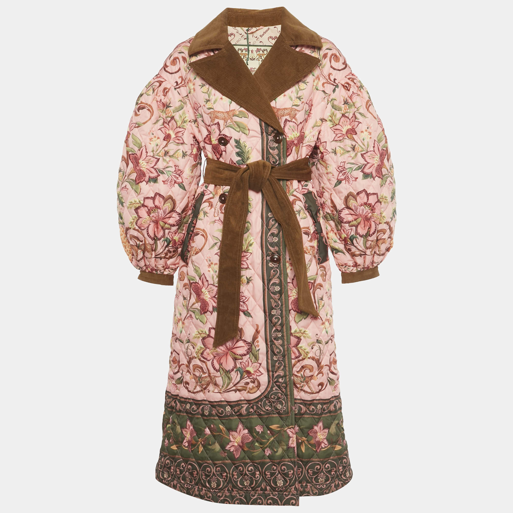 Pre Owned Farm Rio X Barbour Pink Printed Synthetic Quilted Coat XS