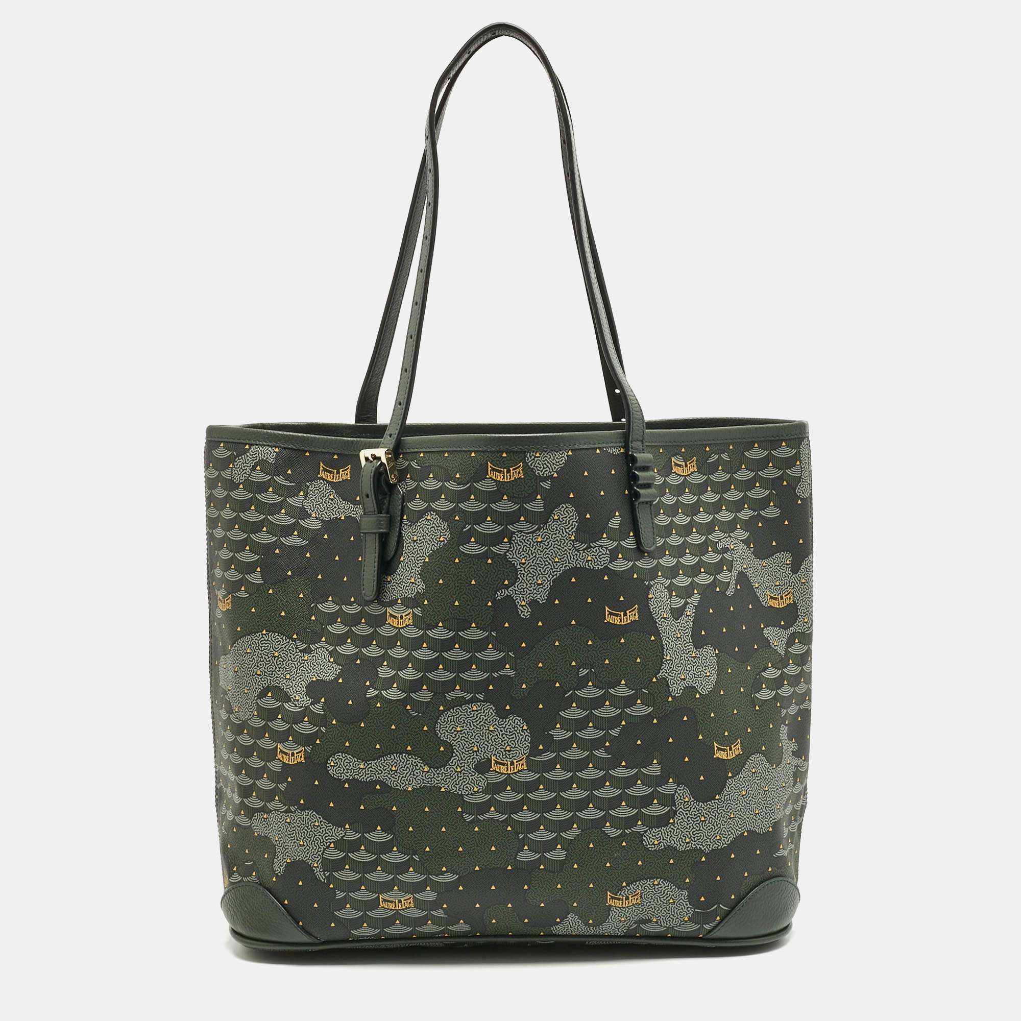 Pre Owned Faure Le Page Green Coated Canvas Daily Battle 35 Tote