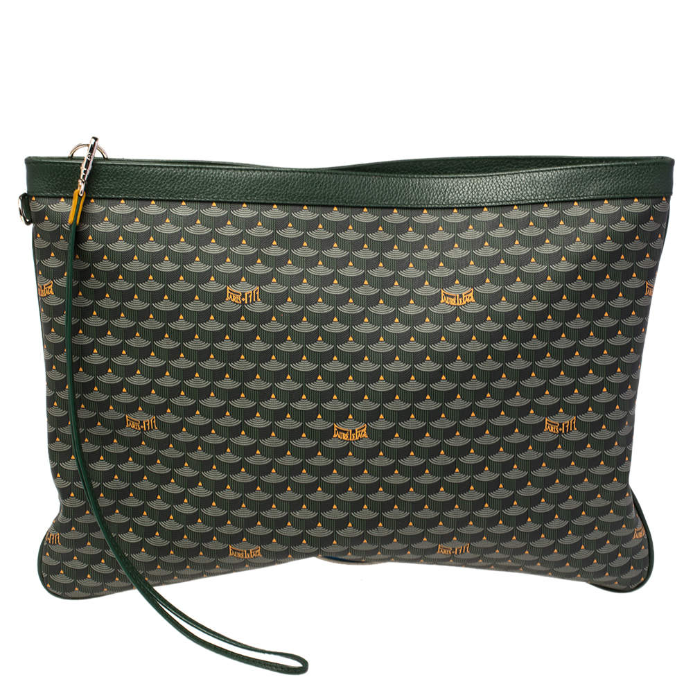 Pre Owned Faure Le Page Green Coated Canvas Ecailles 41 Portfolio Bag