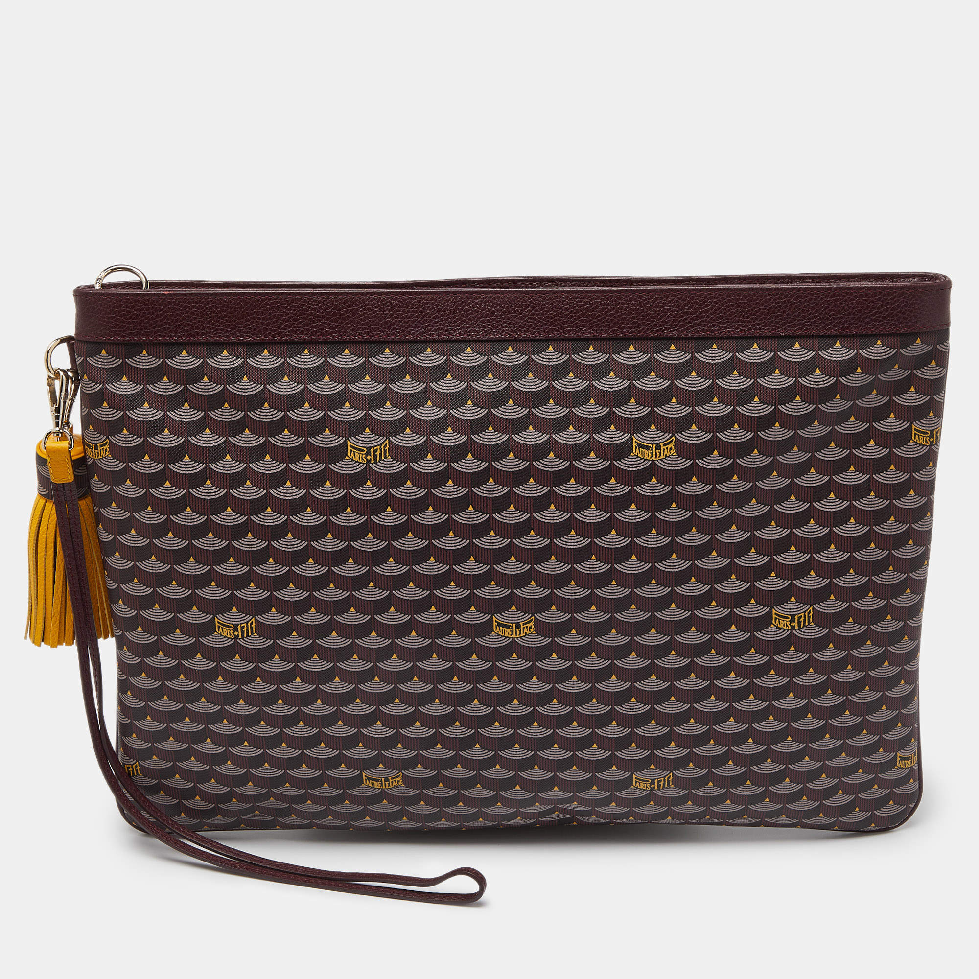 Faure Le Page Burgundy Coated Canvas and Leather Pochette Zip 41 Bag