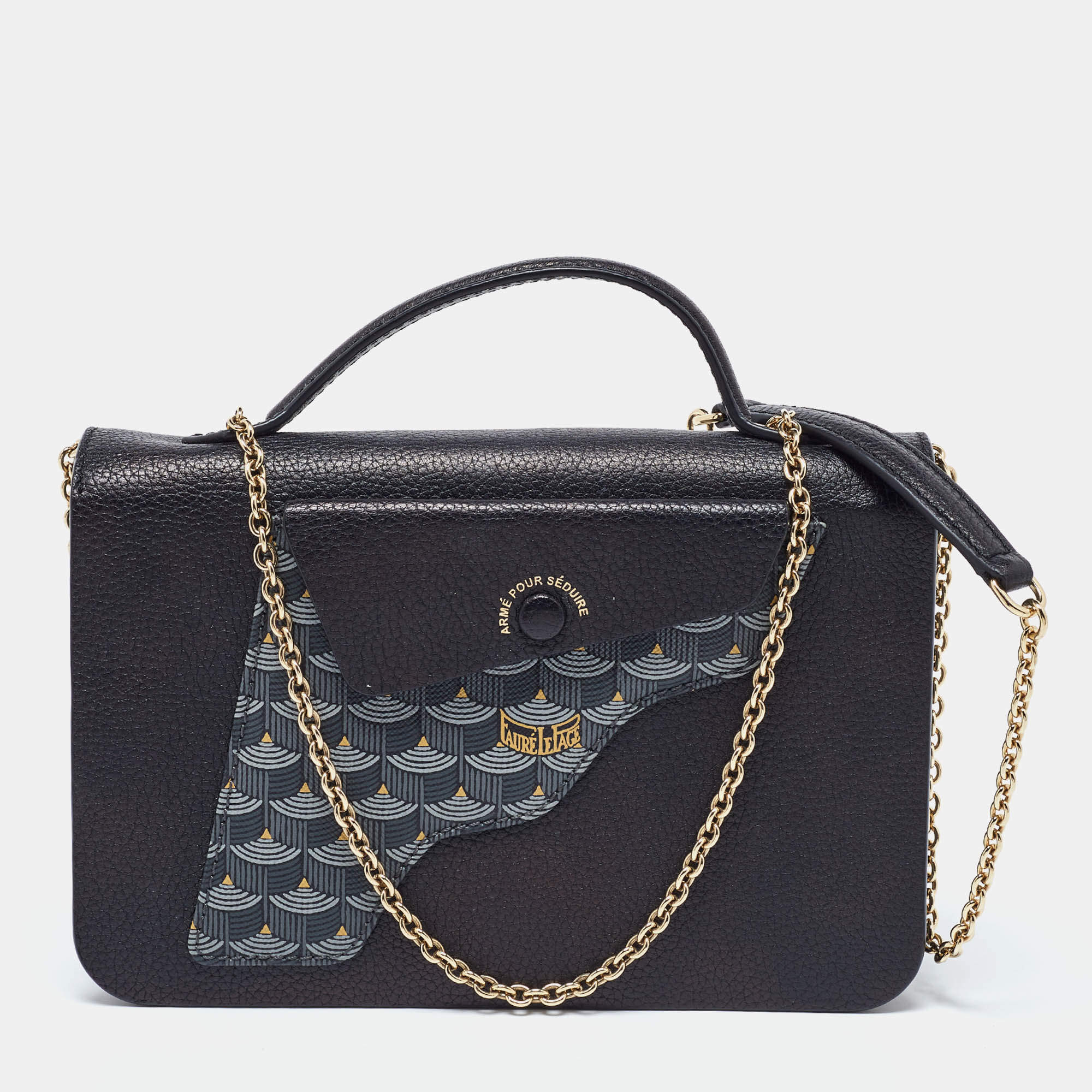 Faure Le Page Black Coated Canvas and Leather Calibre 21 Top Handle Bag