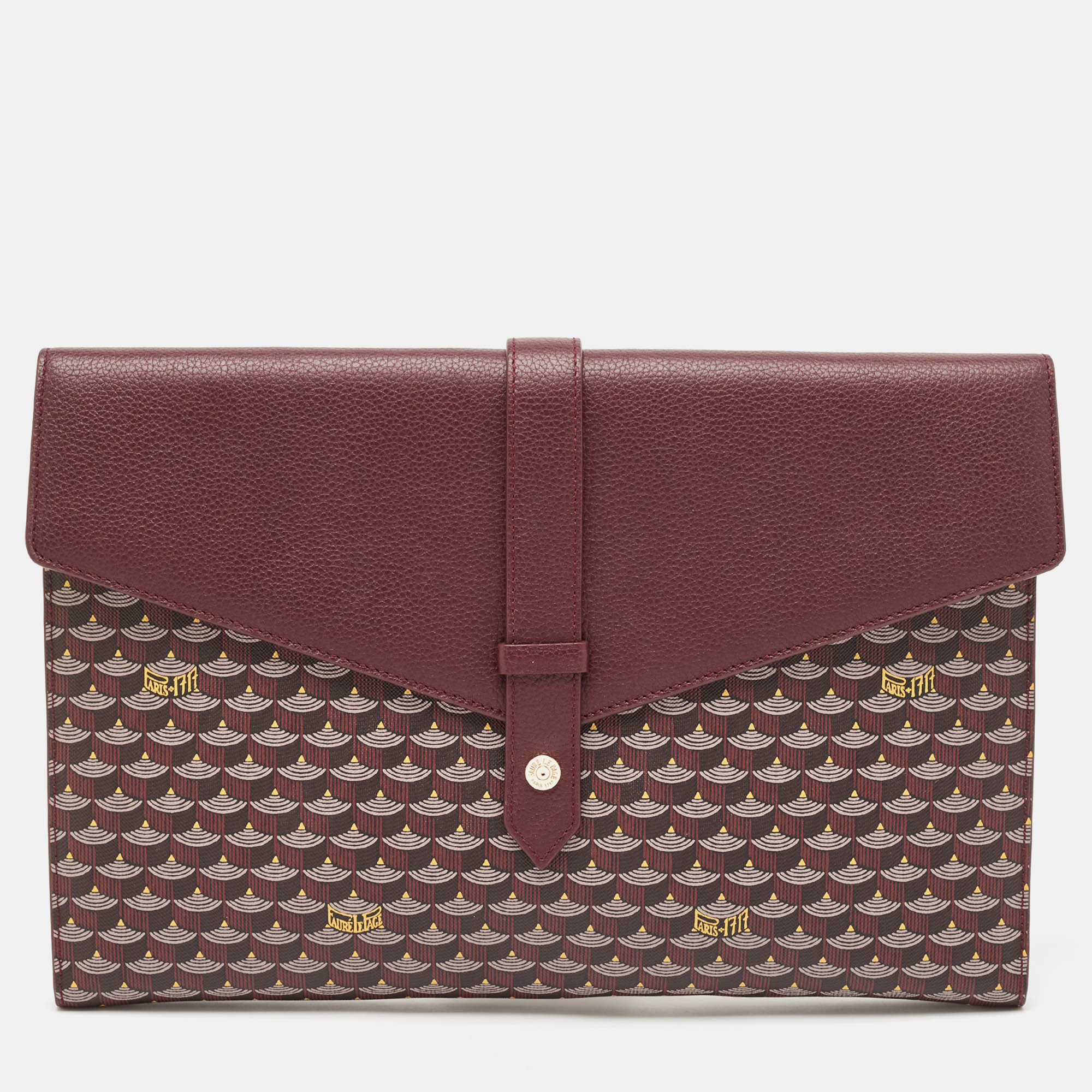 مملوكة مسبقًا Faure Le Page Burgundy Coated Canvas and Leather Express Envelope Clutch