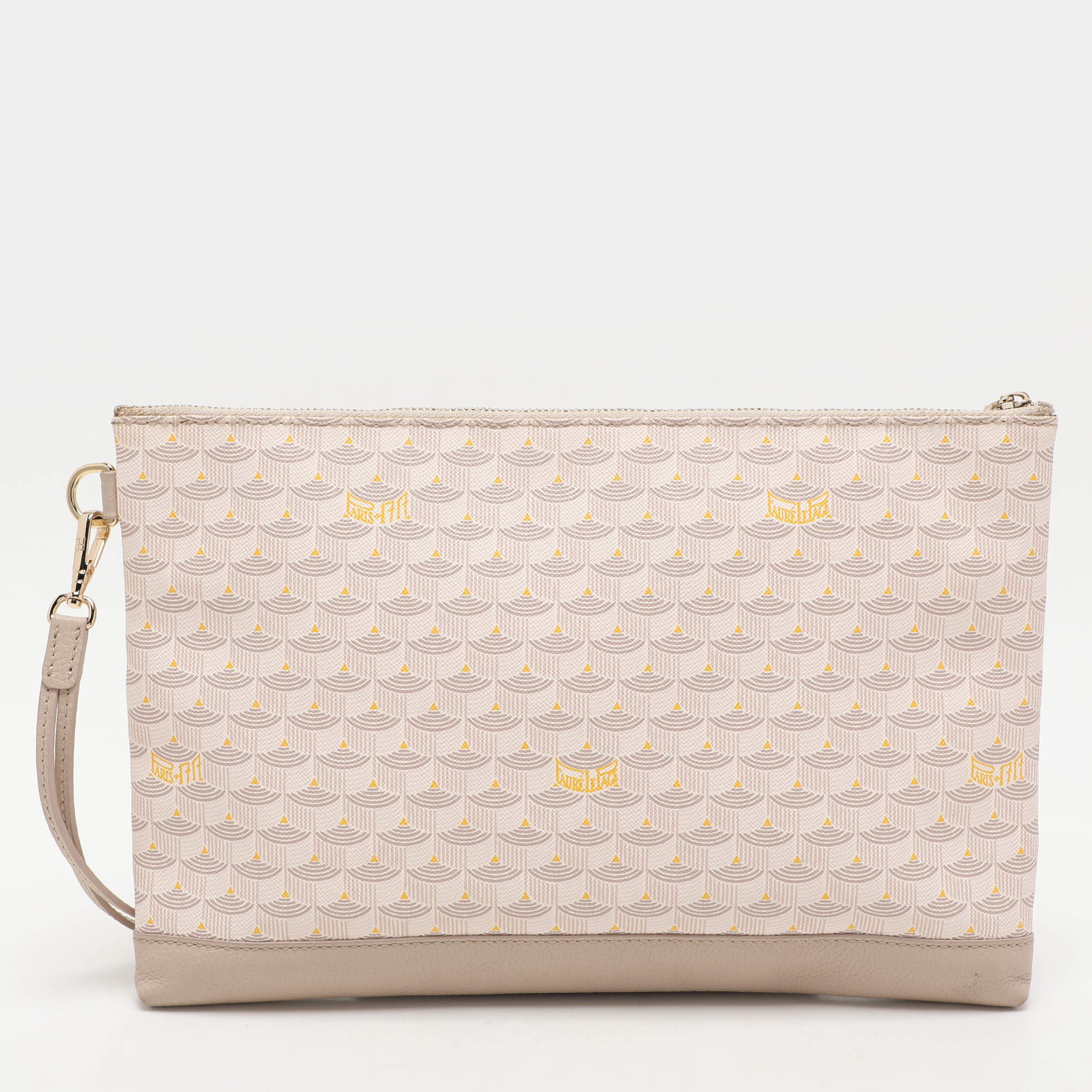 Faure Le Page Beige/Grey Coated Canvas and Leather Wristlet Pouch