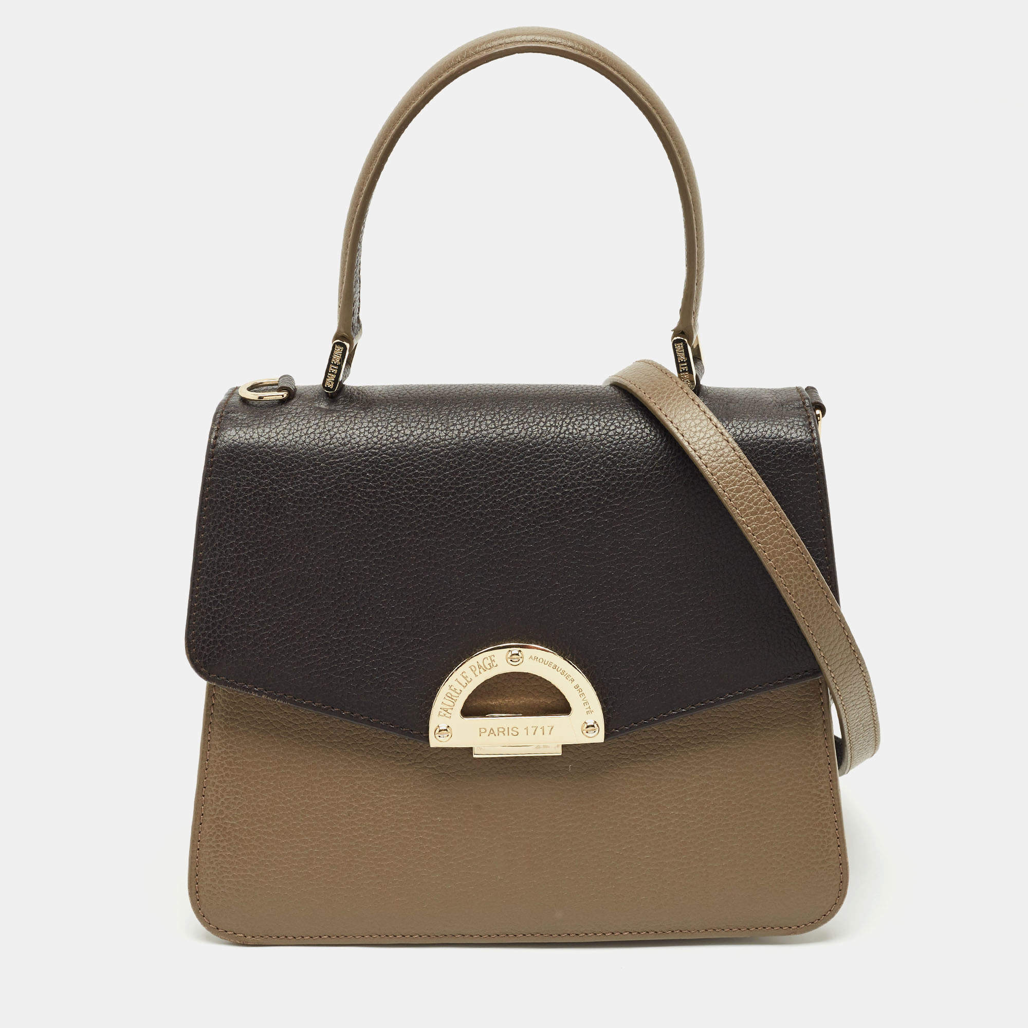 Faure Le Page Beige/Choco Brown Leather Parade Top Handle Bag
