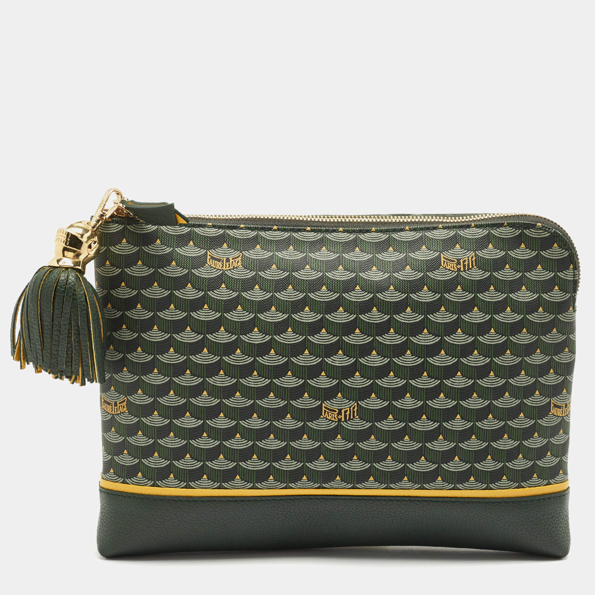 Pre Owned Faure Le Page Green Coated Canvas and Leather Etendard Zip Pouch