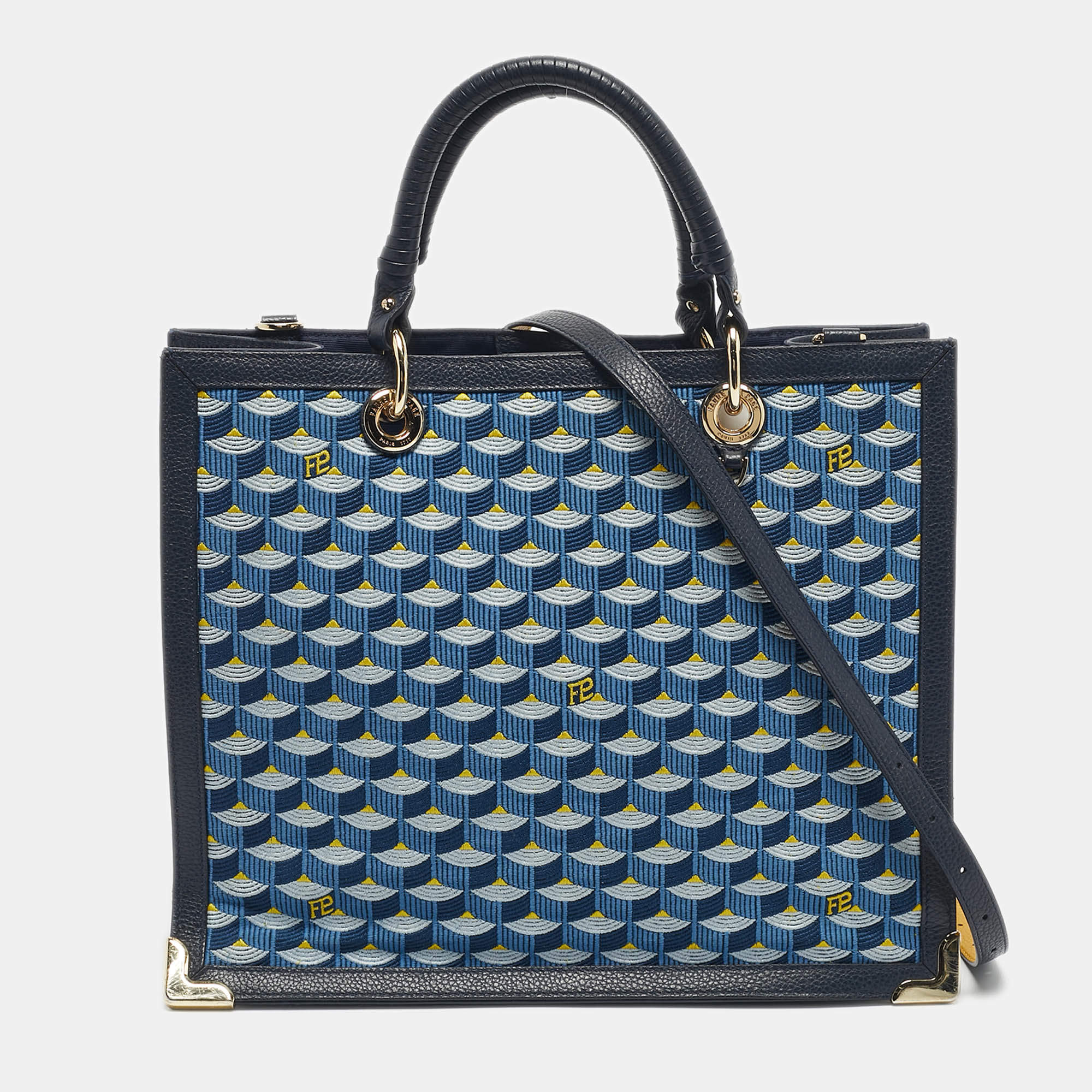 Pre Owned Faure Le Page Blue Jacquard Fabric and Leather SagaCity 31 Tote