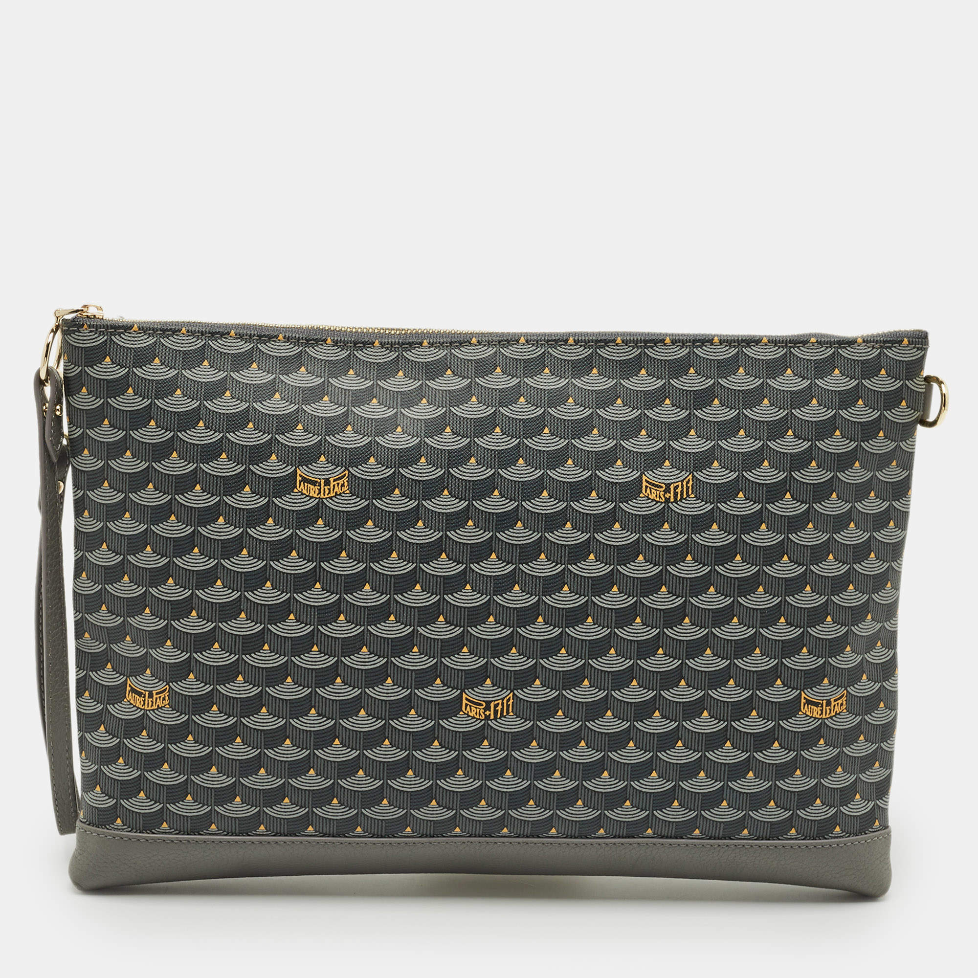 Pre Owned Faure Le Page Grey Coated Canvas and Leather Wristlet Pouch