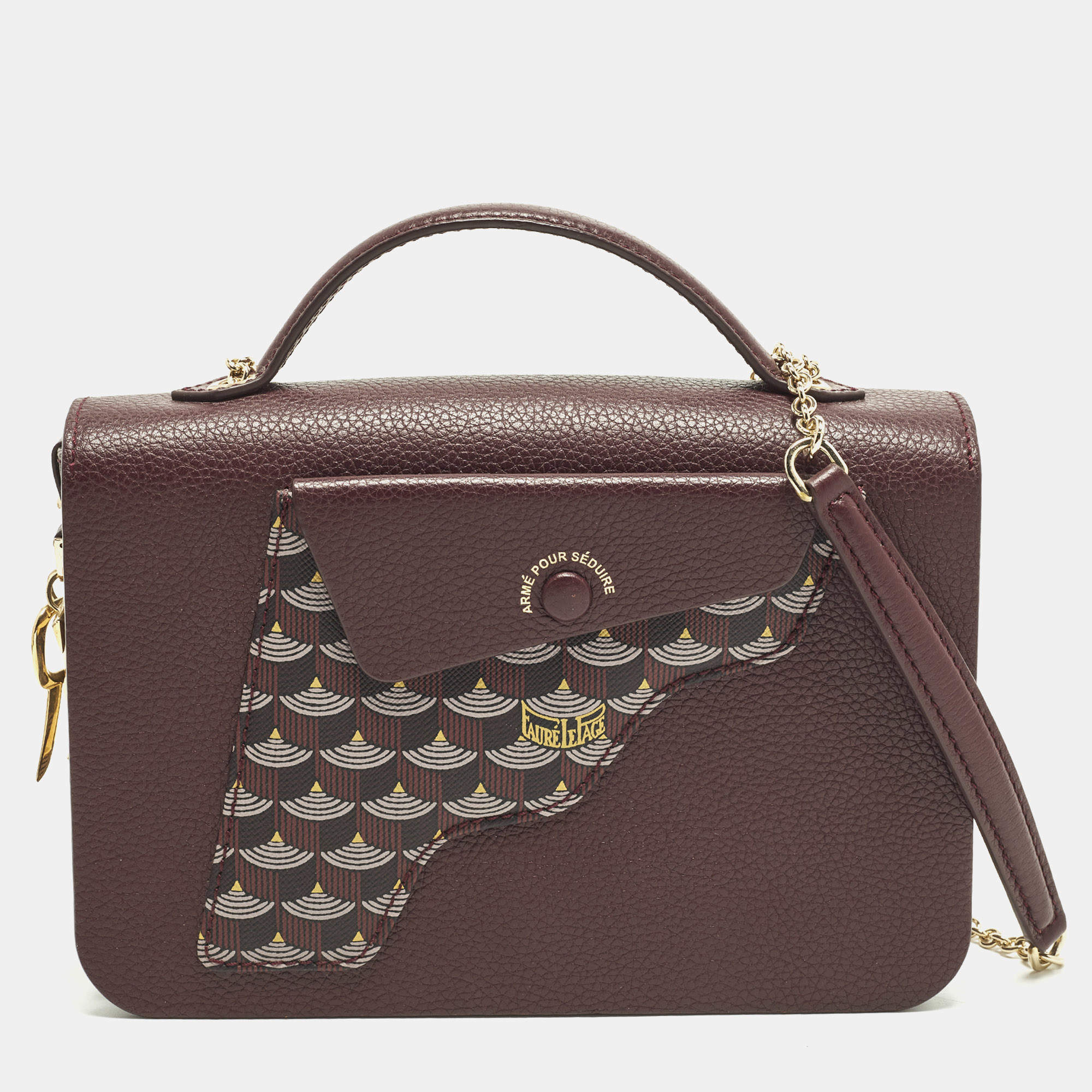 مملوكة مسبقًا Faure Le Page Calibre 21 Burgundy Coated Canvas and Leather Top Handle Bag