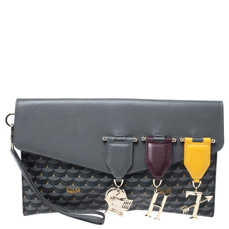 Faure Le Page Grey Leather and Canvas Envelope Triomphe Clutch