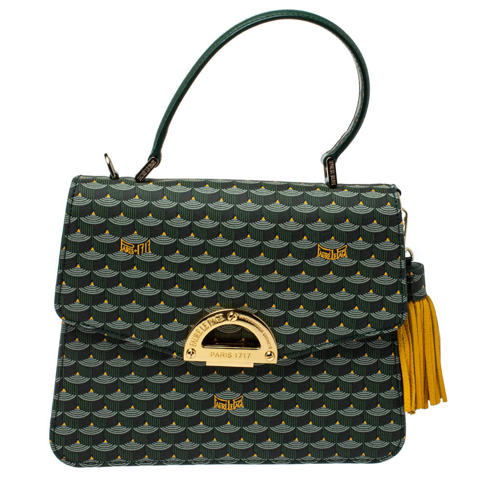 Faure Le Page Green Coated Canvas Parade Top Handle Bag
