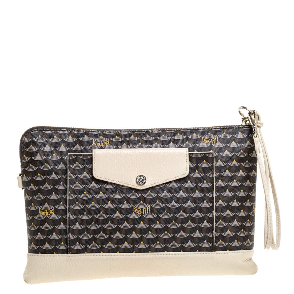 Pre Owned Faure Le Page Beige/Brown Coated Canvas and Leather Wristlet Clutch
