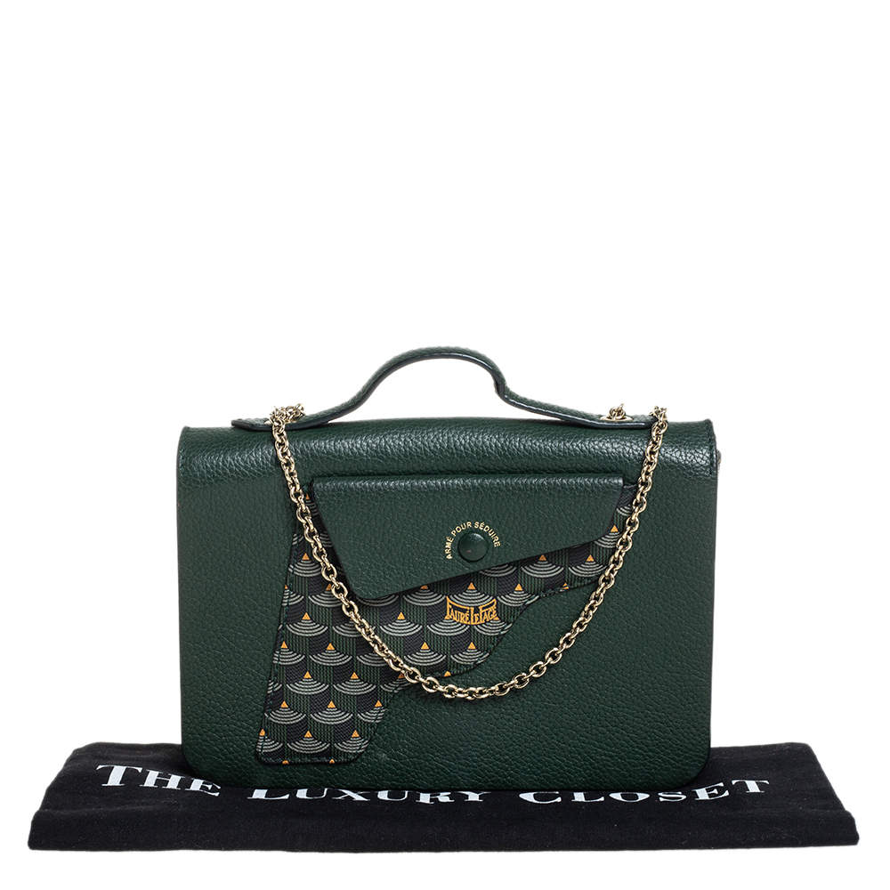 Fauré Le Page Green Leather Calibre 21 Top Handle Bag at 1stDibs