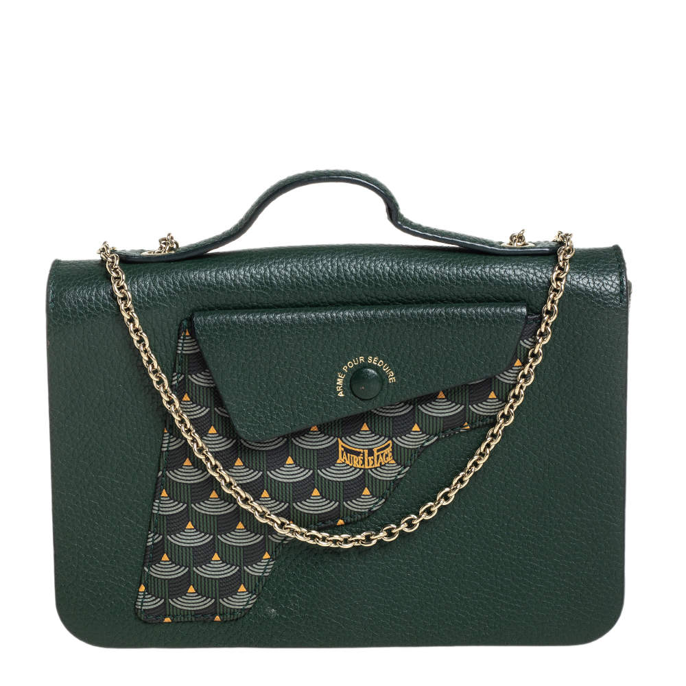 Pre Owned Fauré Le Page Green Leather Calibre 21 Top Handle Bag